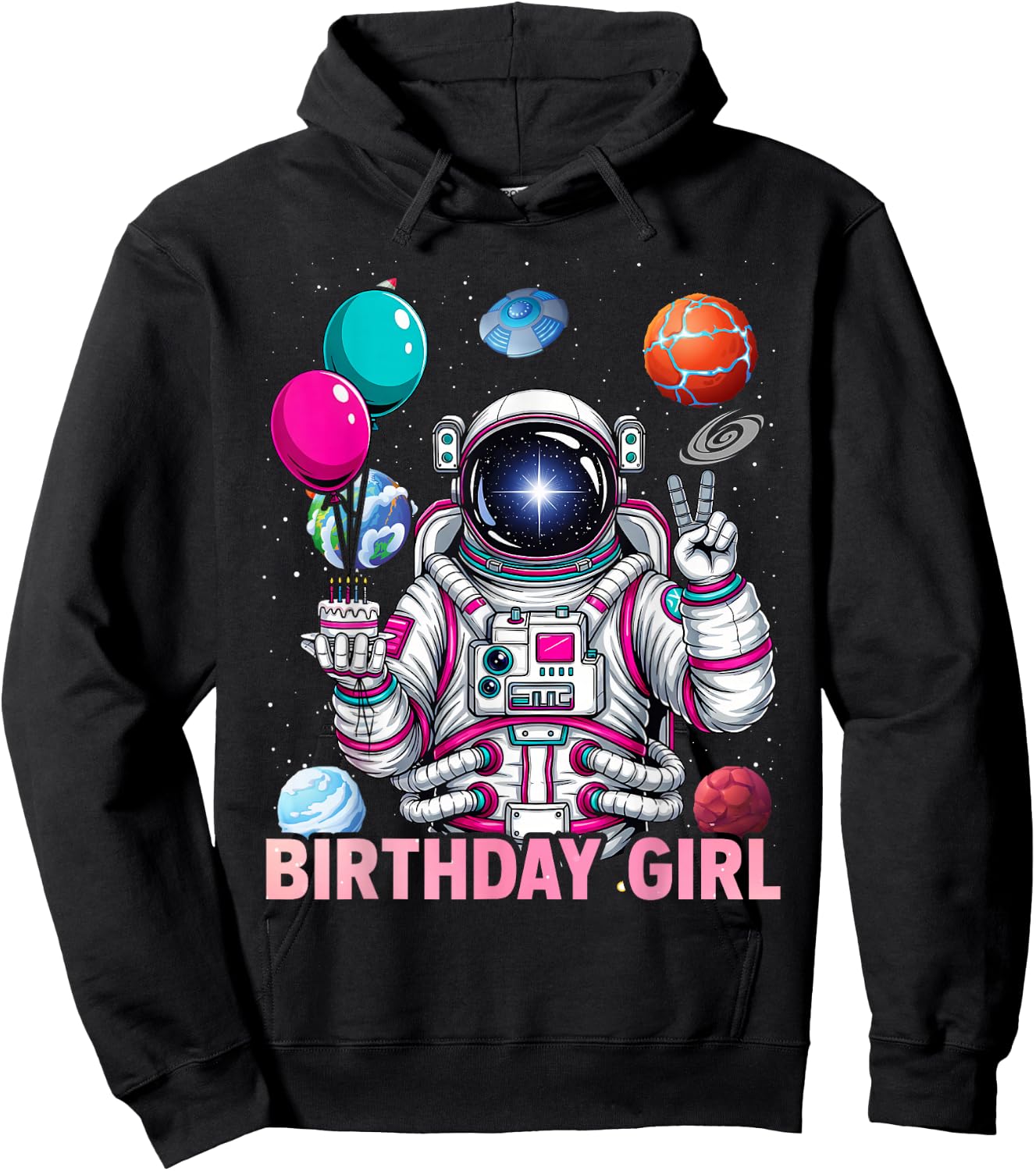 Birthday Girl Astronaut Space Solar System Party Themed Hoodie - Hoodie | Black
