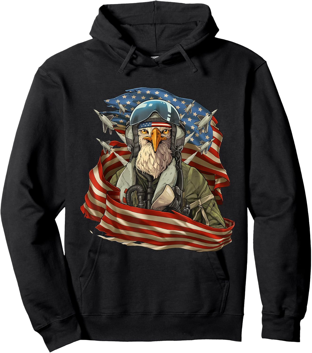 Patriotic American Shirt Eagle Fighter Pilot 4th of July Hoodie - Hoodie | Black