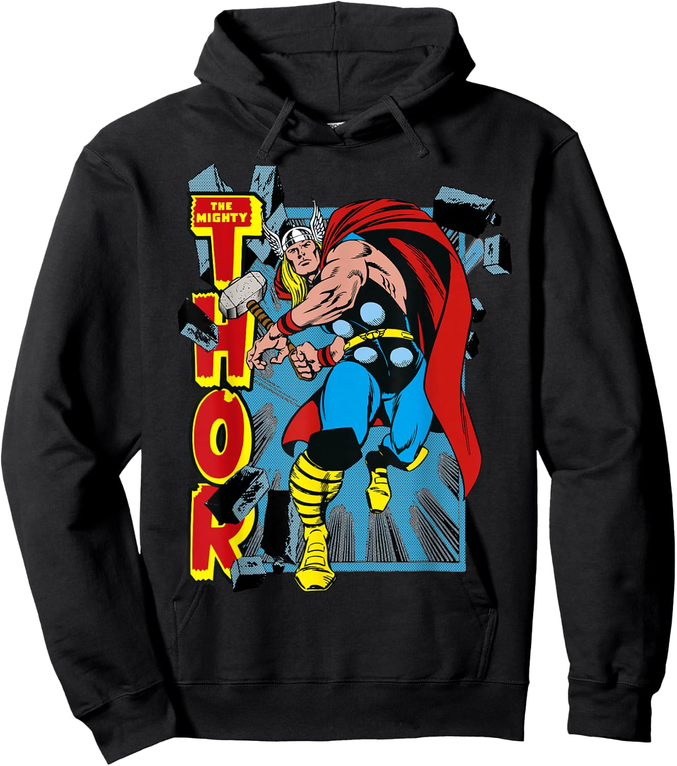 Marvel Classic The Mighty Thor Break Through Poster Style Hoodie - Hoodie | Black
