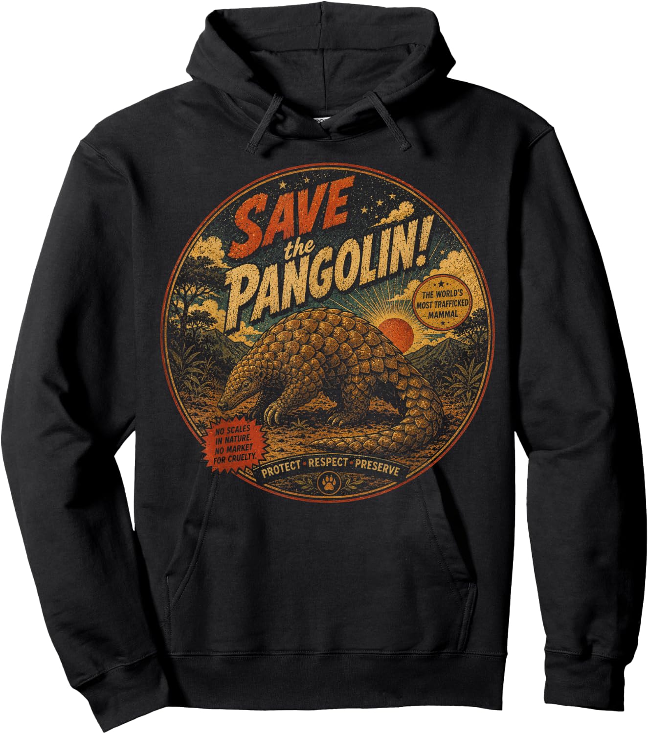 Save the Pangolin Vintage Wildlife Conservation Hoodie - Hoodie | Black