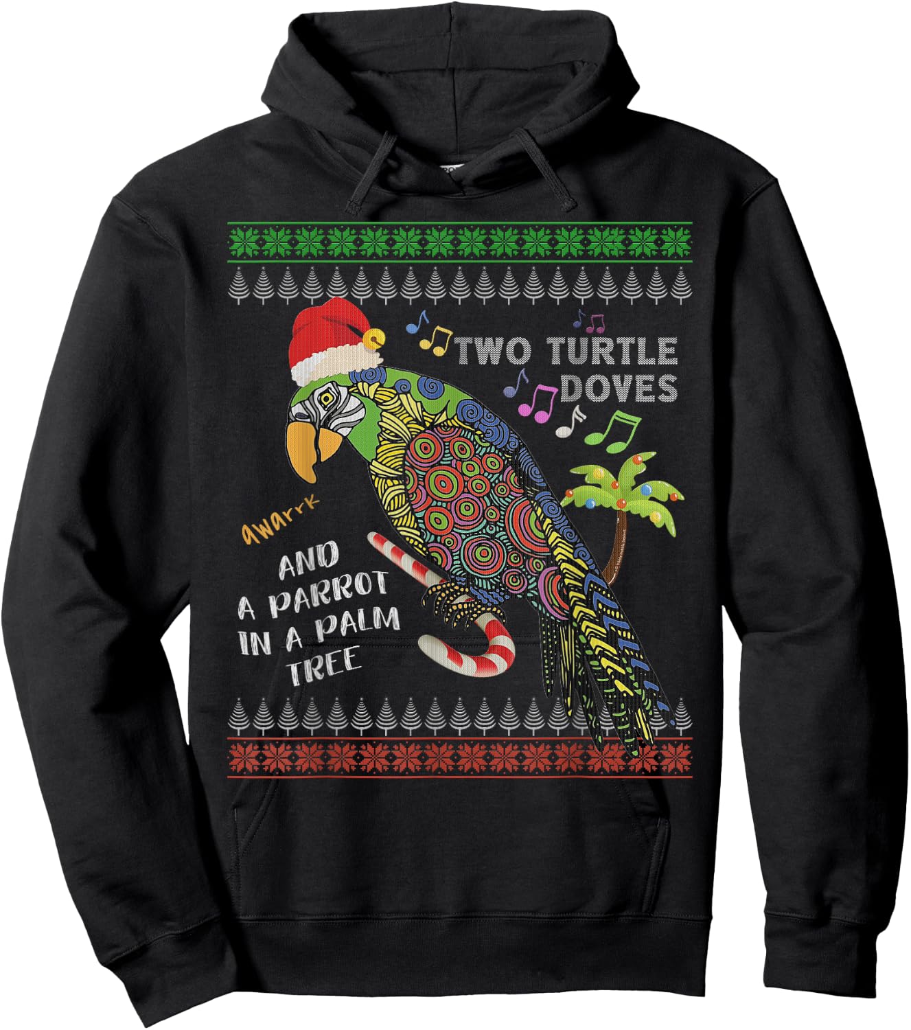 Funny Christmas Tropical Parrot Ugly Christmas Sweater Hoodie - Hoodie | Black
