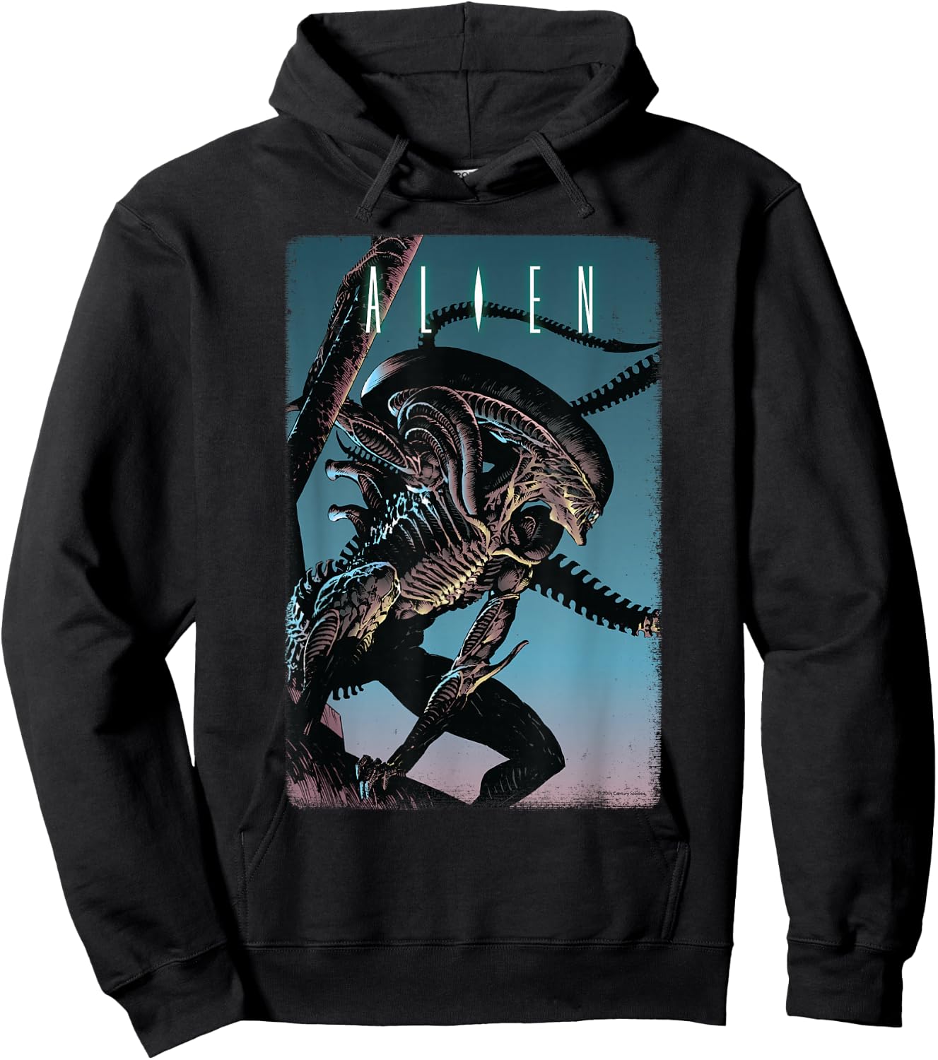 20th Century Fox Alien Xenomorph Illustrated Poster - -Adult, Classic Fit, Short Sleeve, Black Hoodie - Hoodie | Black