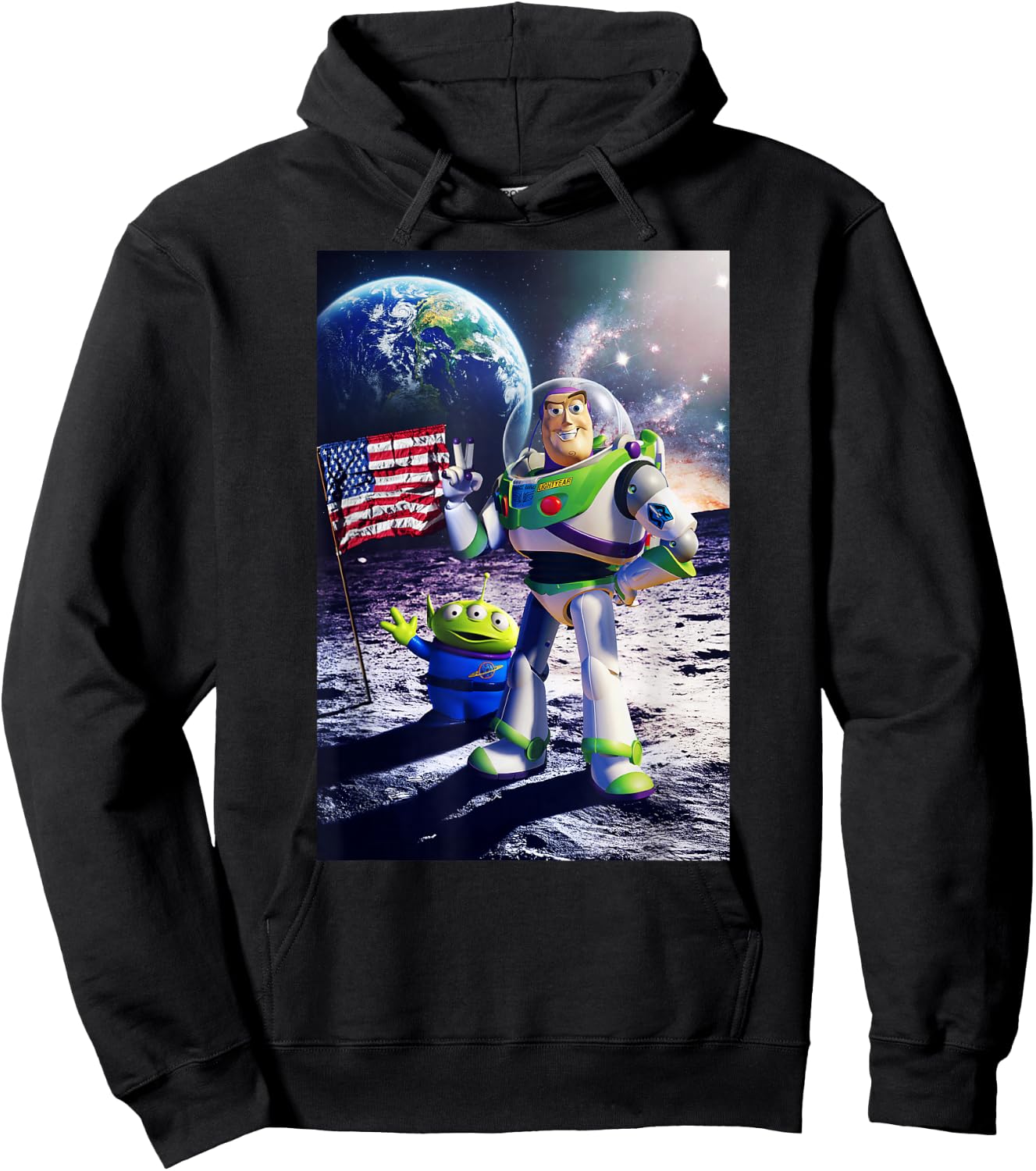 Disney Pixar Toy Story Buzz Lightyear Moon Landing Panel Hoodie - Hoodie | Black