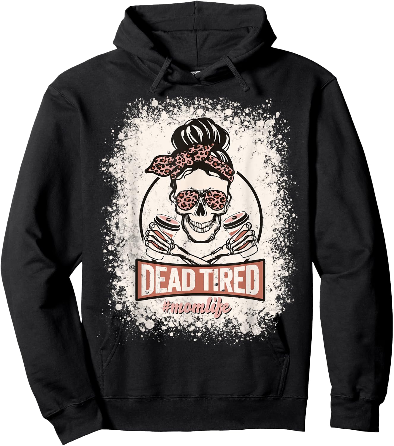 Dead Tired Mom Life Skull Sunglasses Coffee Lover Halloween Hoodie - Hoodie | Black