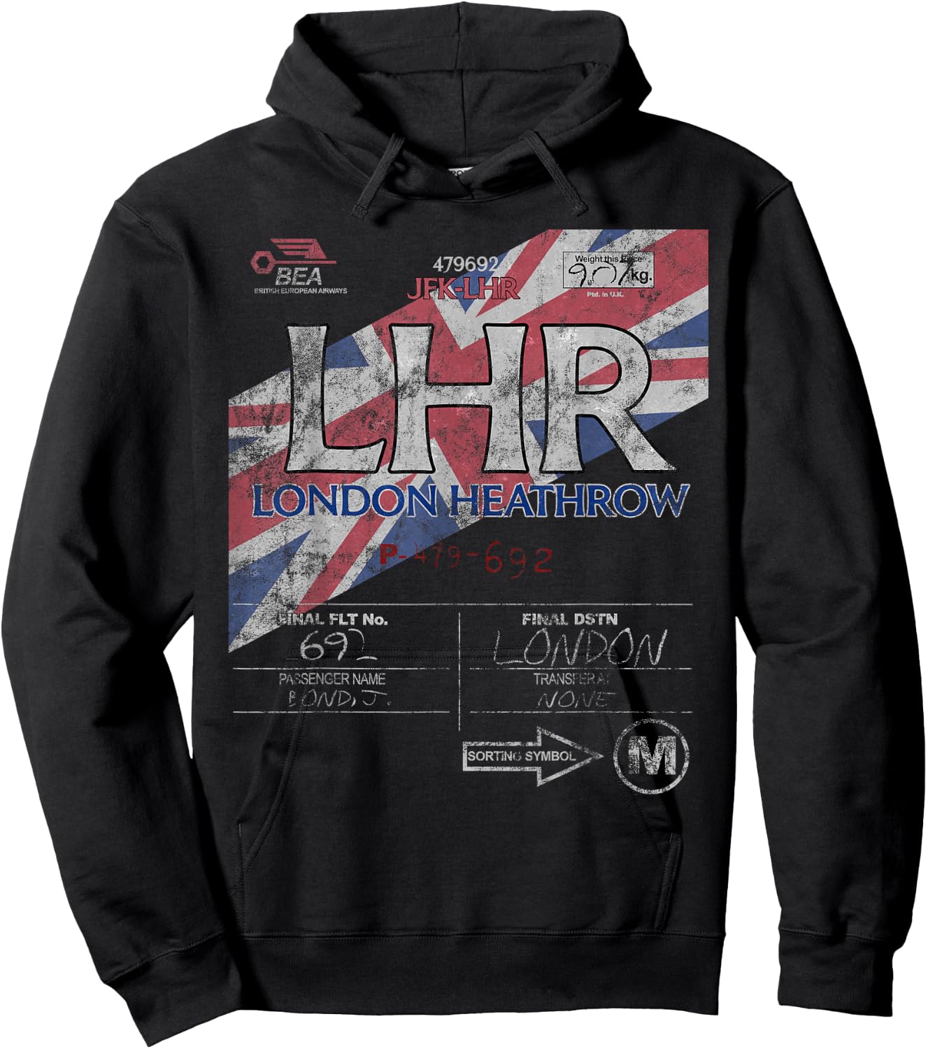 LHR London Heathrow Int'l Airport Vintage Airline Tag Hoodie - Hoodie | Black