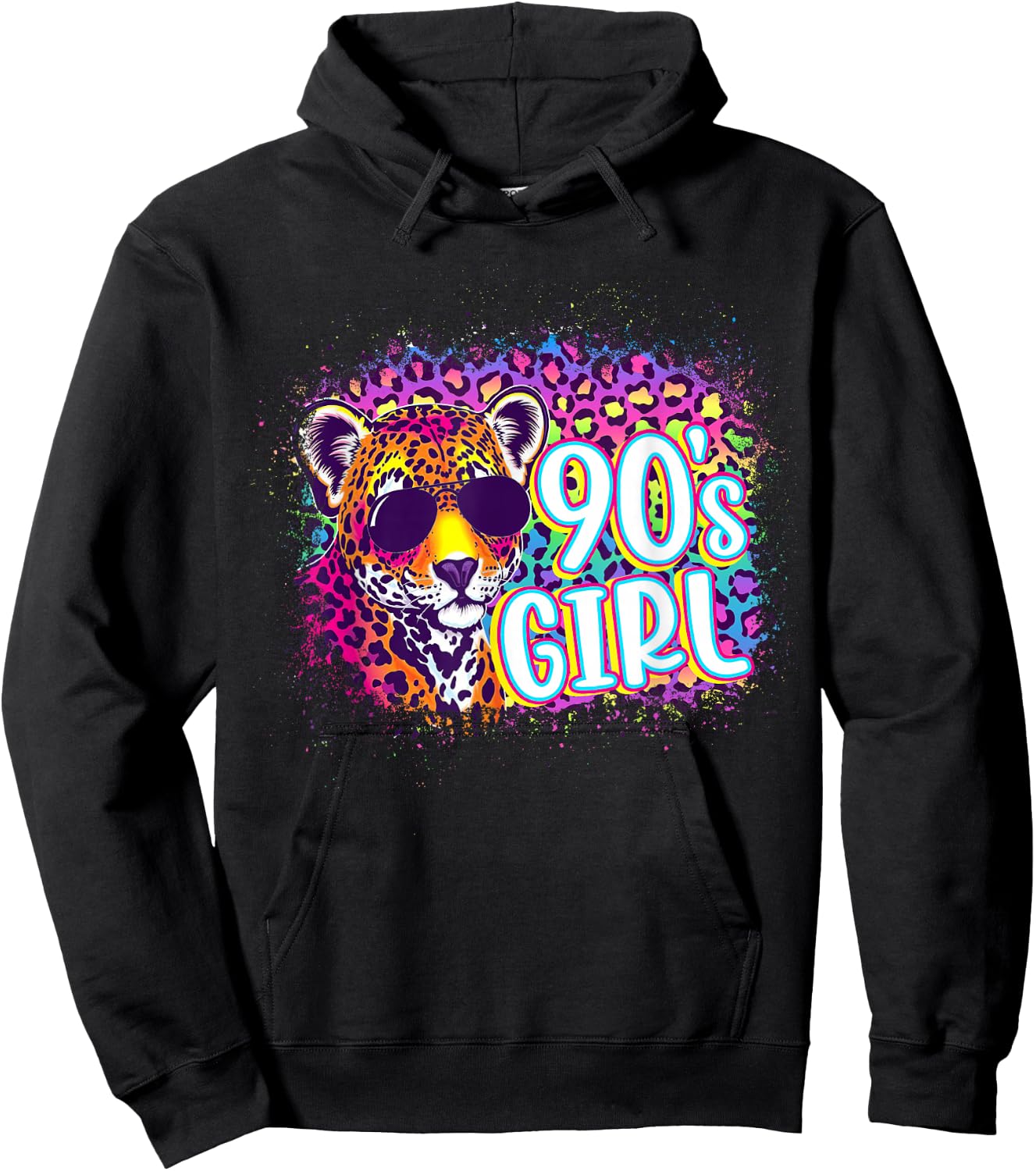90's Girl Birthday Party Rainbow Leopard Print 1990s Women Hoodie - Hoodie | Black
