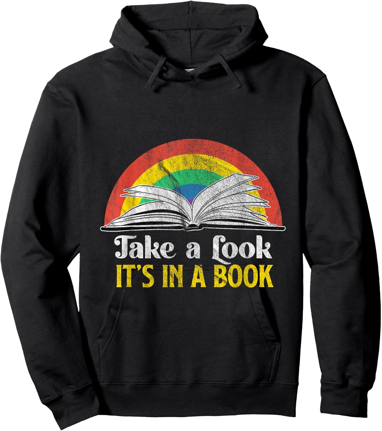 Take A Look It's A Book Retro Rainbow Gift Hoodie - Hoodie | Black