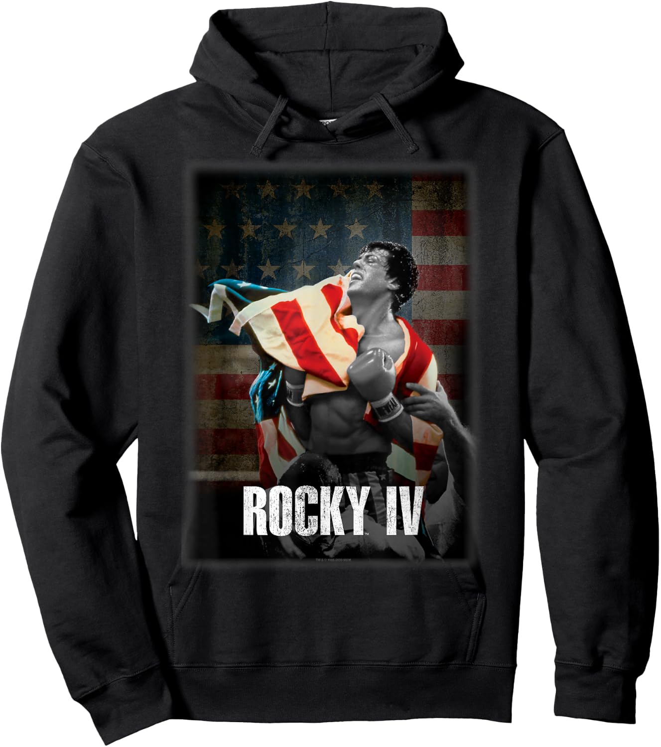 Rocky IV Grey & White American Flag Portrait Fade Hoodie - Hoodie | Black