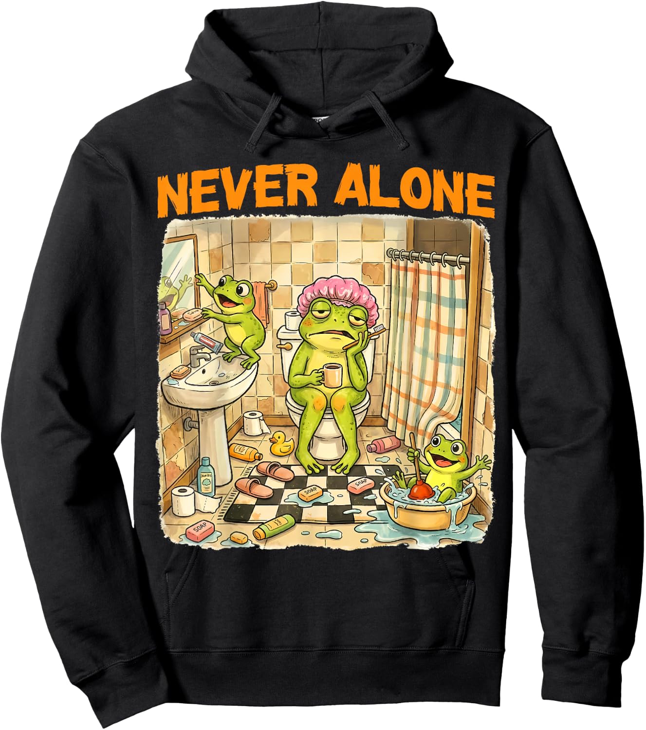 Never Alone Funny Frog Mom with 2 Kids Frogs Humor Mothers Hoodie - Hoodie | Black