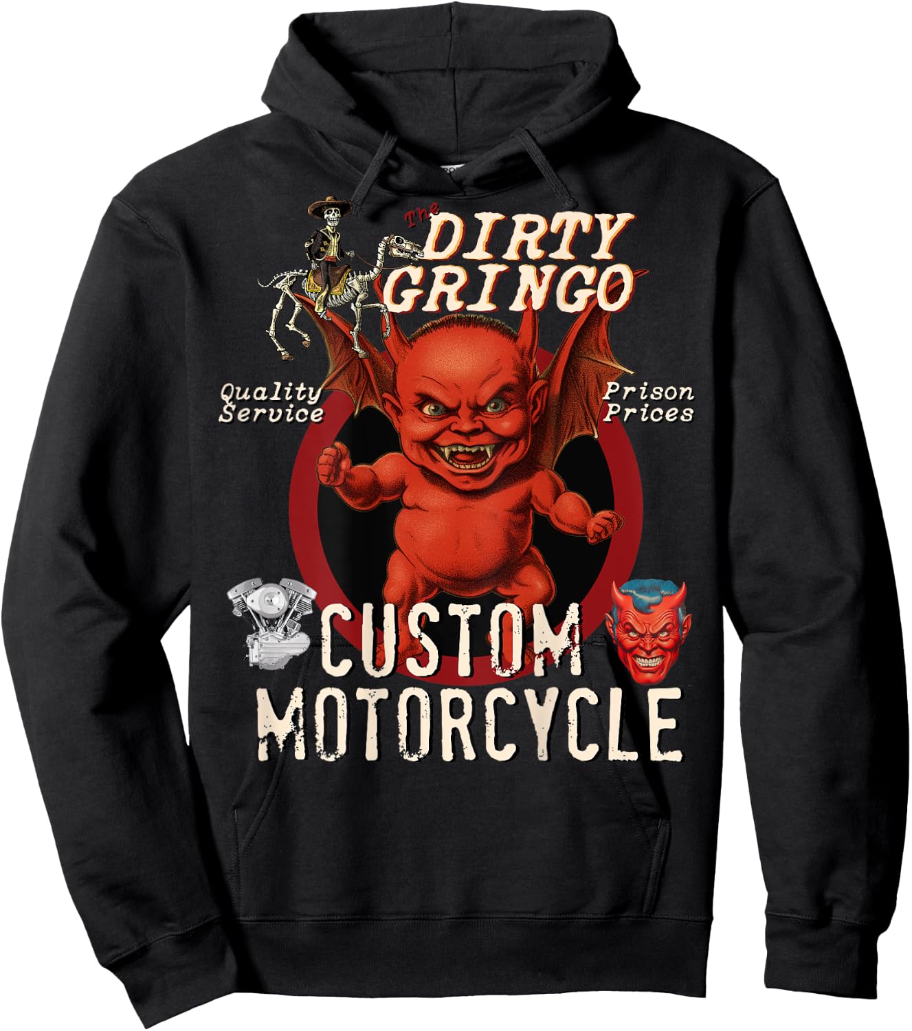 The Dirty Gringo Custom Motorcycle Devil Retro Rockabilly Hoodie - Hoodie | Black