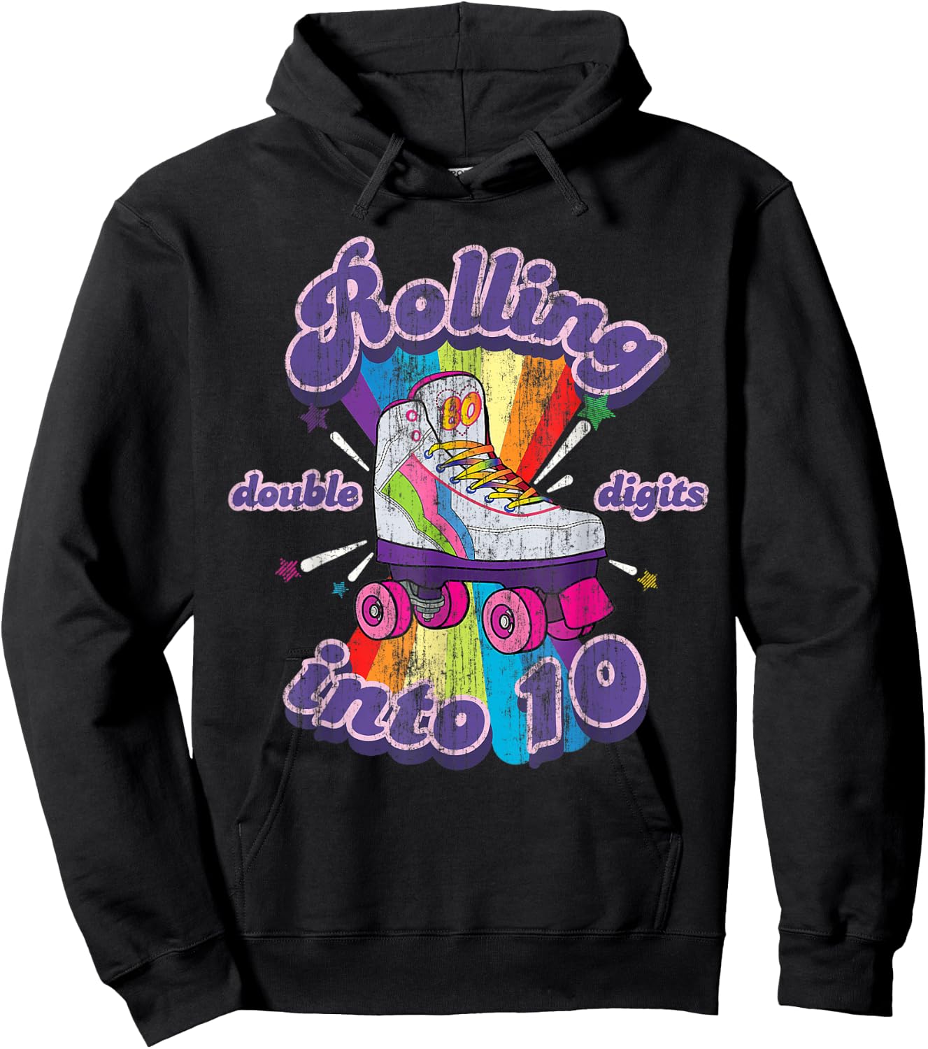 10 Years Old Birthday Girl Rolling Into 10th Double Digits Hoodie - Hoodie | Black