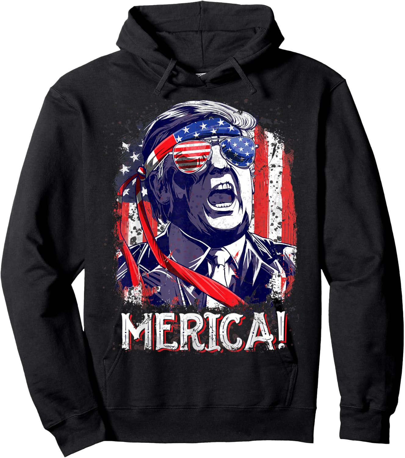 Trump 4th of July Merica Men Women USA American Flag Vintage Hoodie - Hoodie | Black