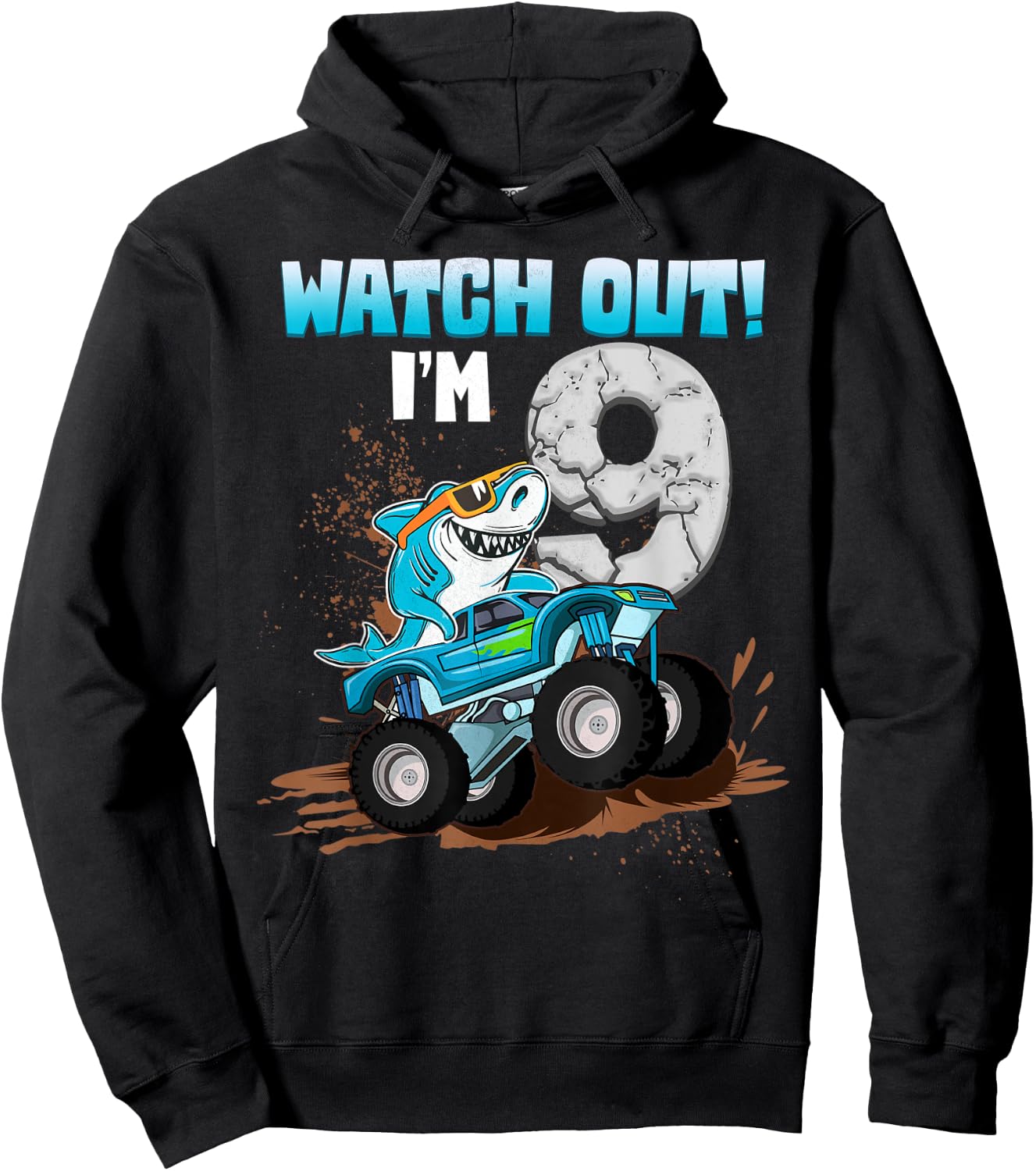 9 Years Old 9th Birthday Shark Boy Girl Monster Truck Gamer Hoodie - Hoodie | Black