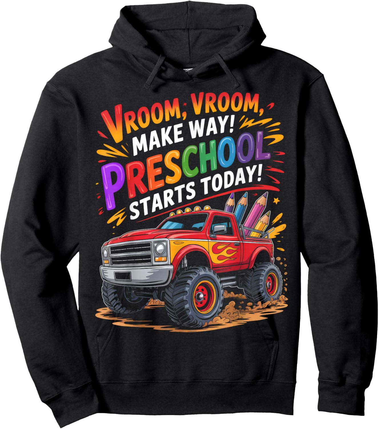 Back to School Preschool Pre-K Monster Truck First Day Boys Hoodie - Hoodie | Black