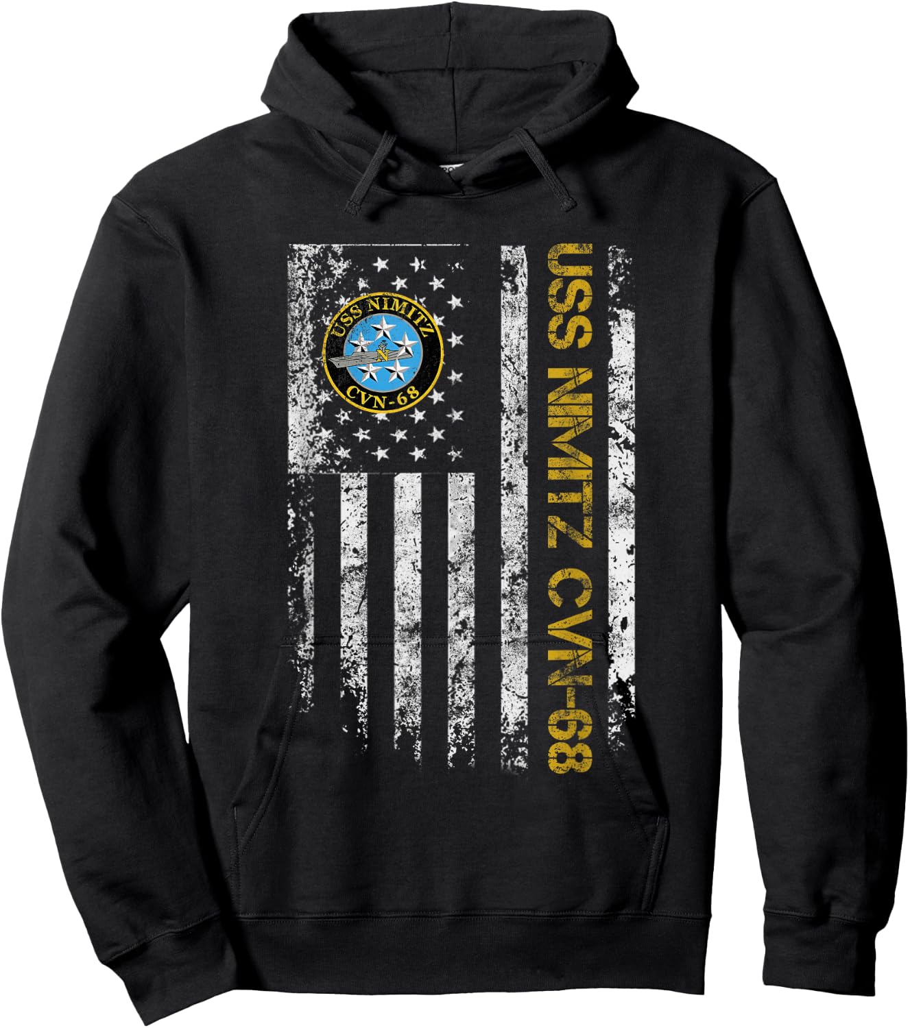 USS Nimitz CVN-68 Aircraft Carrier Veteran Flag Veterans Day Hoodie - Hoodie | Black