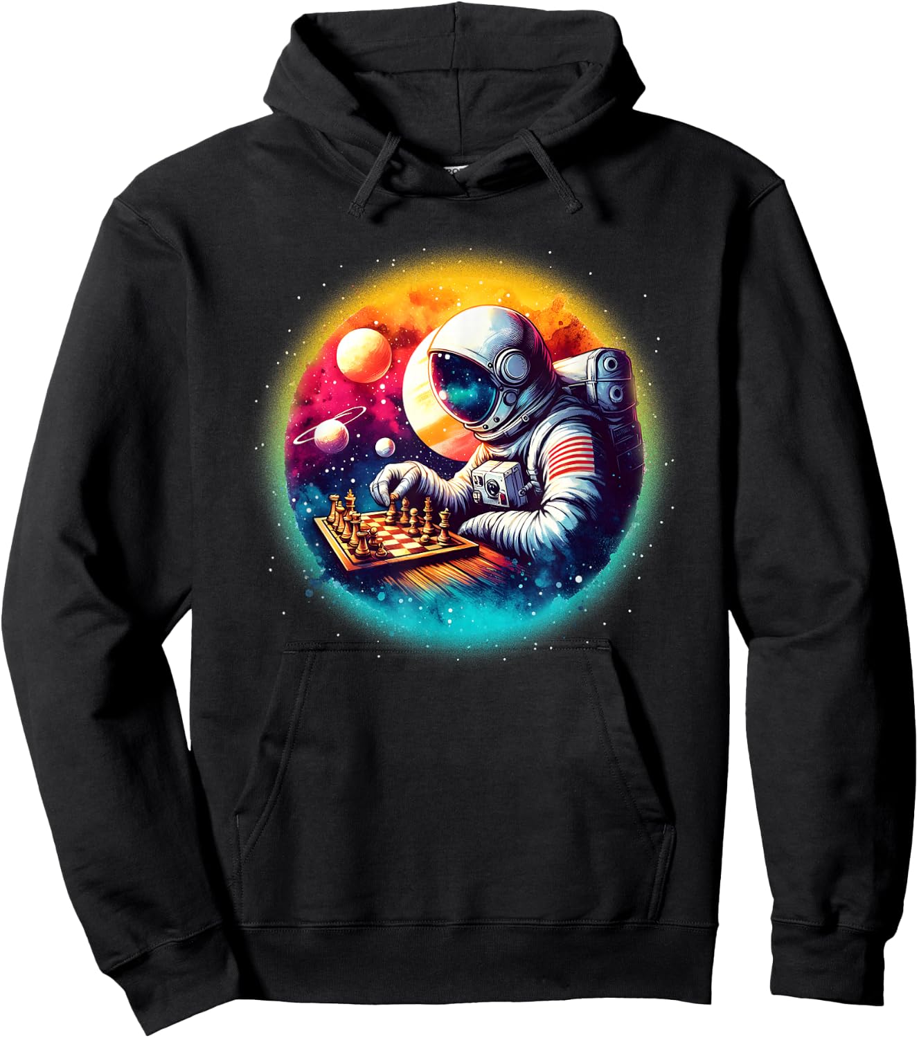 Astronaut Playing Chess in Space Boys Girls Kids Hoodie - Hoodie | Black