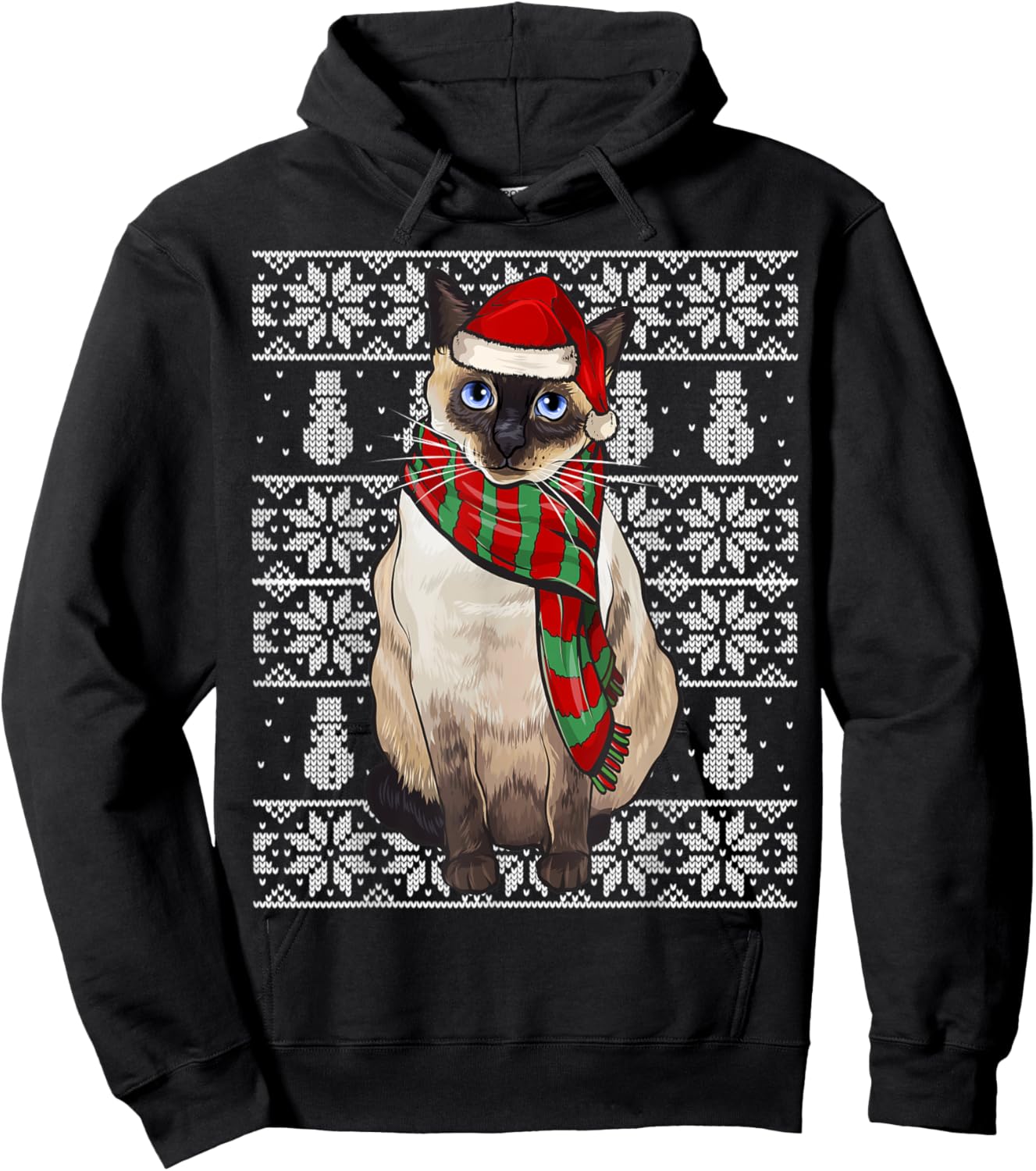 Santa Hat Xmas Siamese Cat Ugly Christmas Women Hoodie - Hoodie | Black