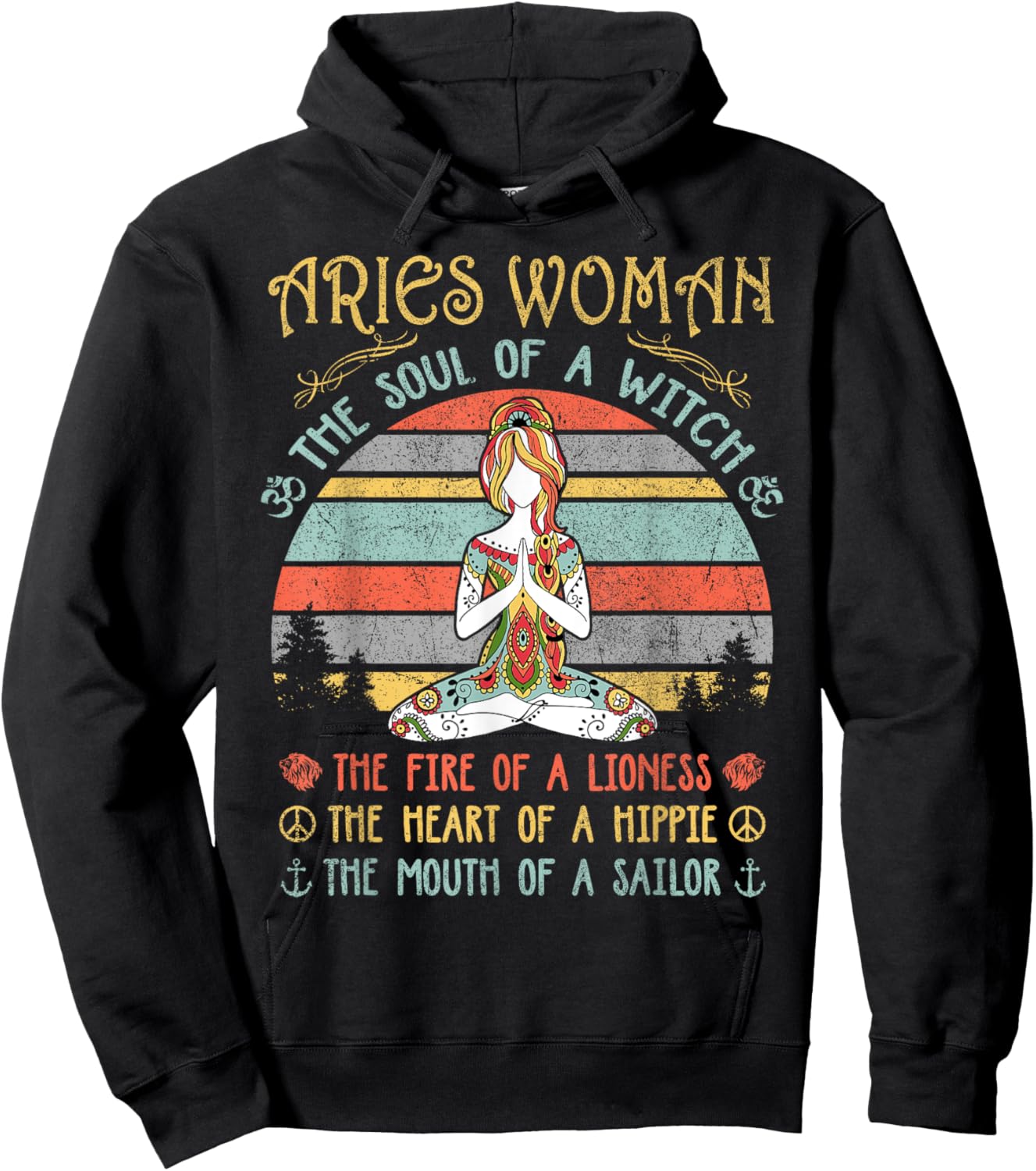 Aries Woman The Soul Of A Witch Vintage Birthday Hoodie - Hoodie | Black