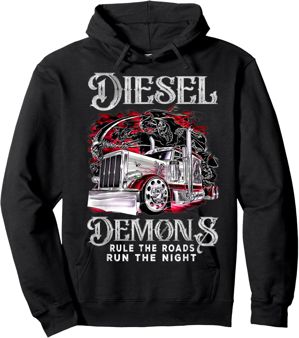 Diesel Demons Rule-The-Road Run The Night Truck Driver Quote Hoodie - Hoodie | Black