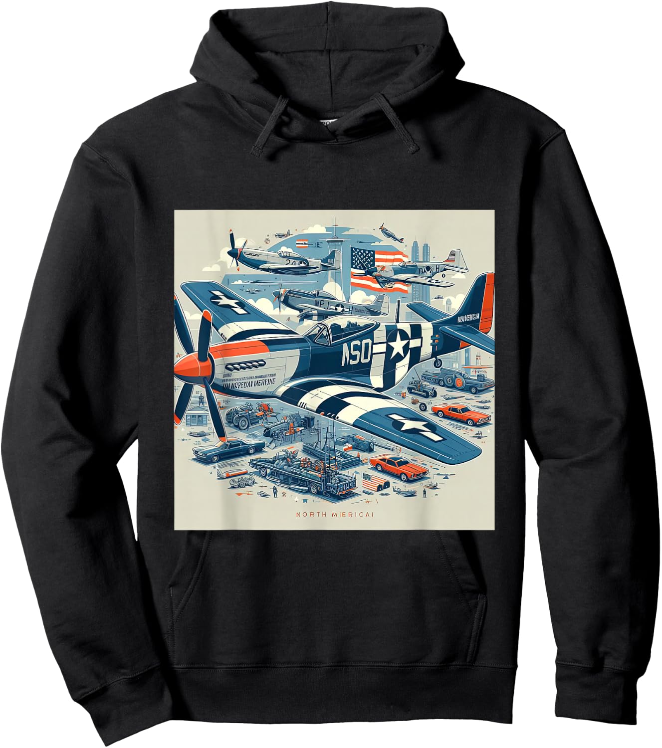 P51 Mustang WW2 Warplane US Airplane Infographics Hoodie - Hoodie | Black