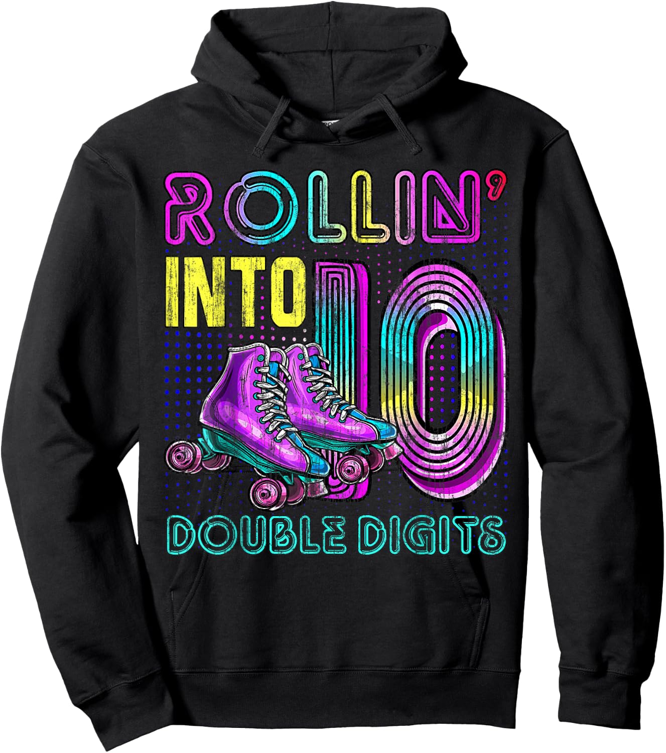 10 Years Old Birthday Girl Rolling Into 10th Double Digits Hoodie - Hoodie | Black