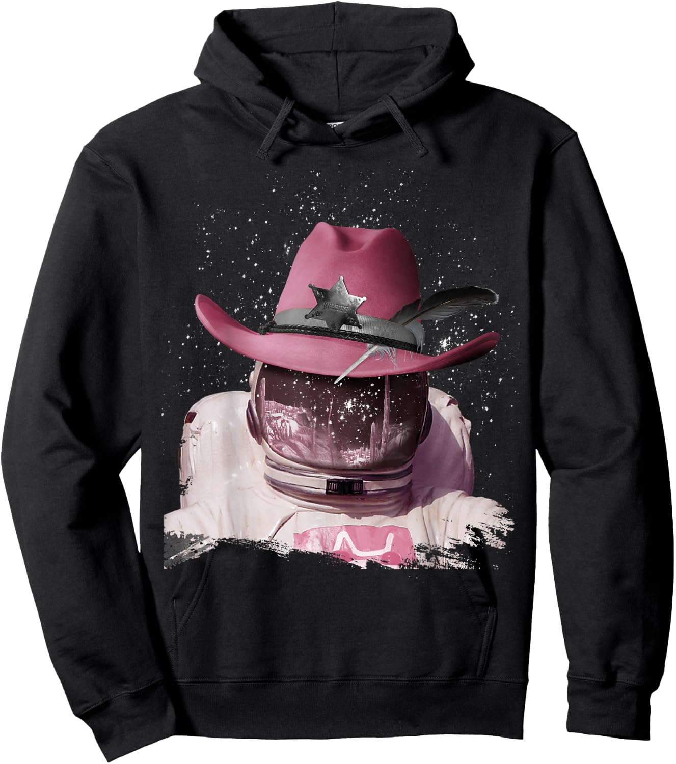 Astronaut Wearing Pink Cowboy Hat, Cowgirl in Space Hoodie - Hoodie | Black
