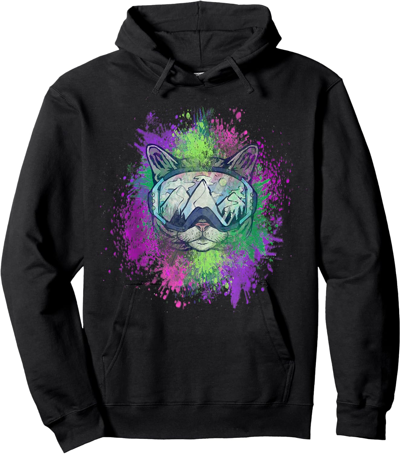 Ski Snowboard Cat Kitty Kitten Mountain Ape Snowman Goa Psy Hoodie - Hoodie | Black