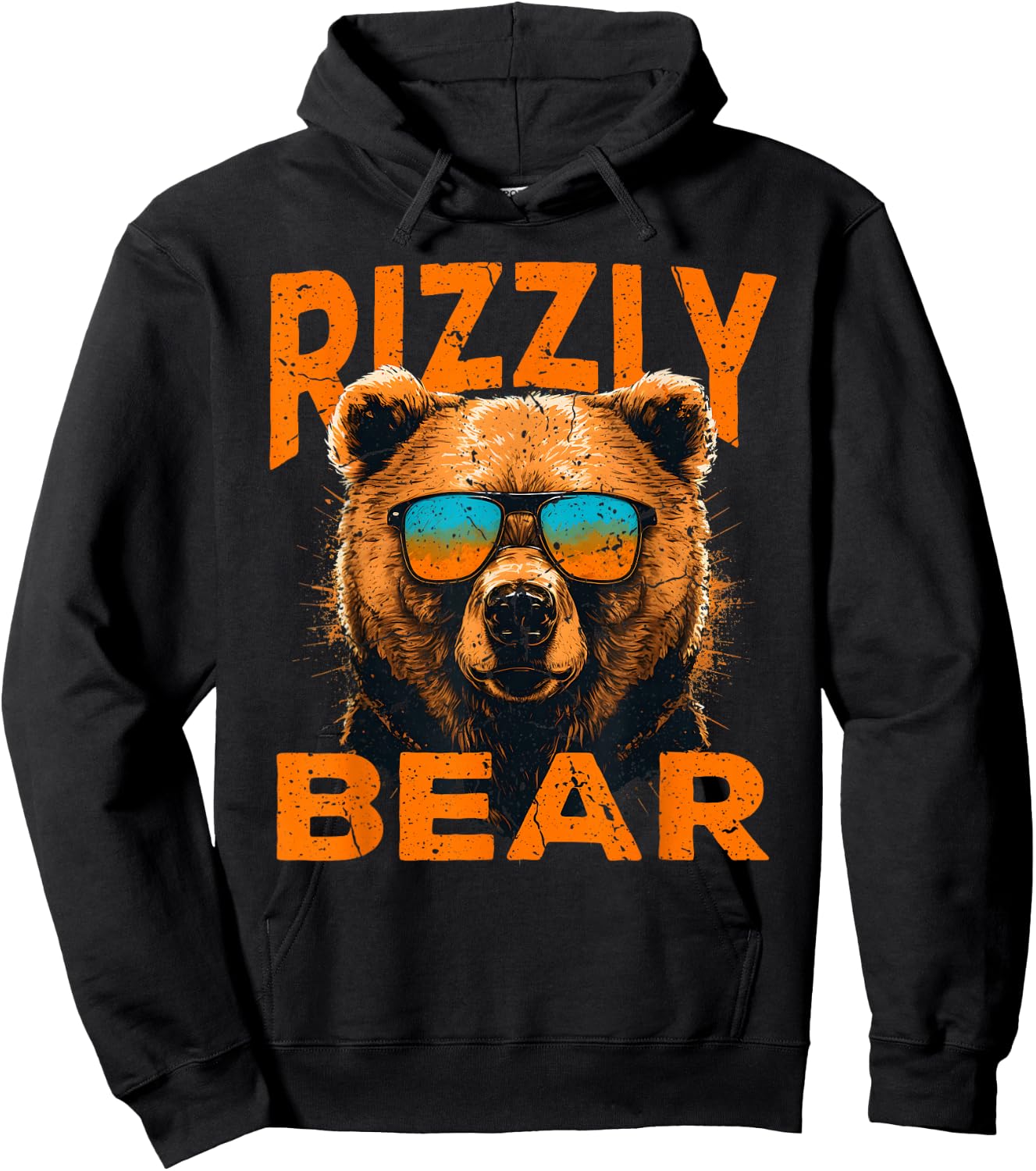 Rizzly Bear Cool Grizzly Bear Wearing Sunglasses Funny Meme Hoodie - Hoodie | Black
