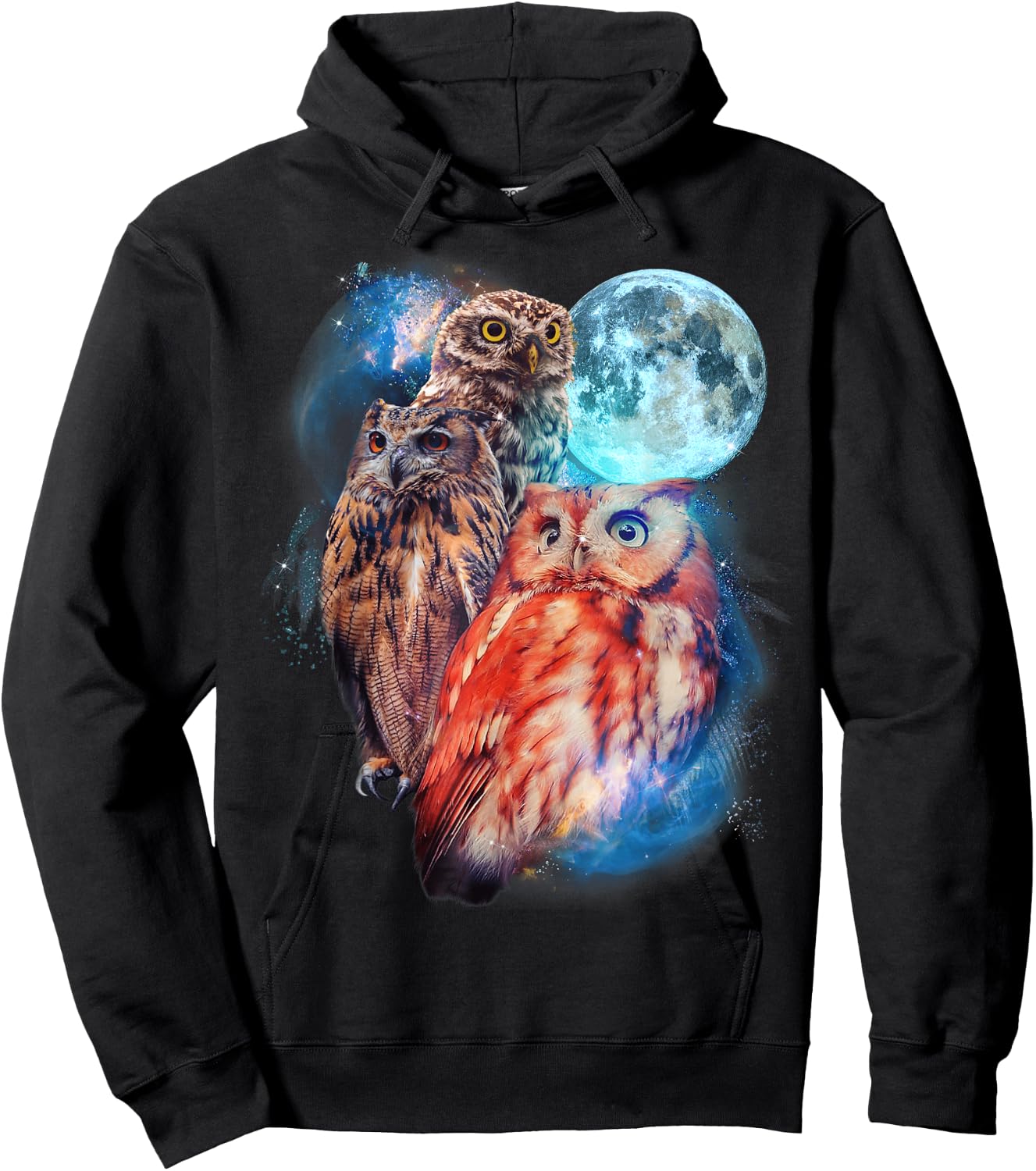 3 Moon Owl Funny Nocturnal Birds Of Prey Graphic Art Humor Hoodie - Hoodie | Black