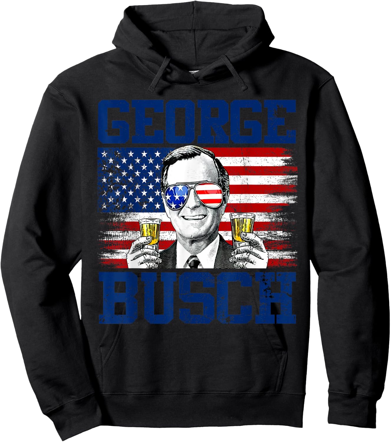 George 43rd President Drinking Beer Party USA Flag July 4th Hoodie - Hoodie | Black