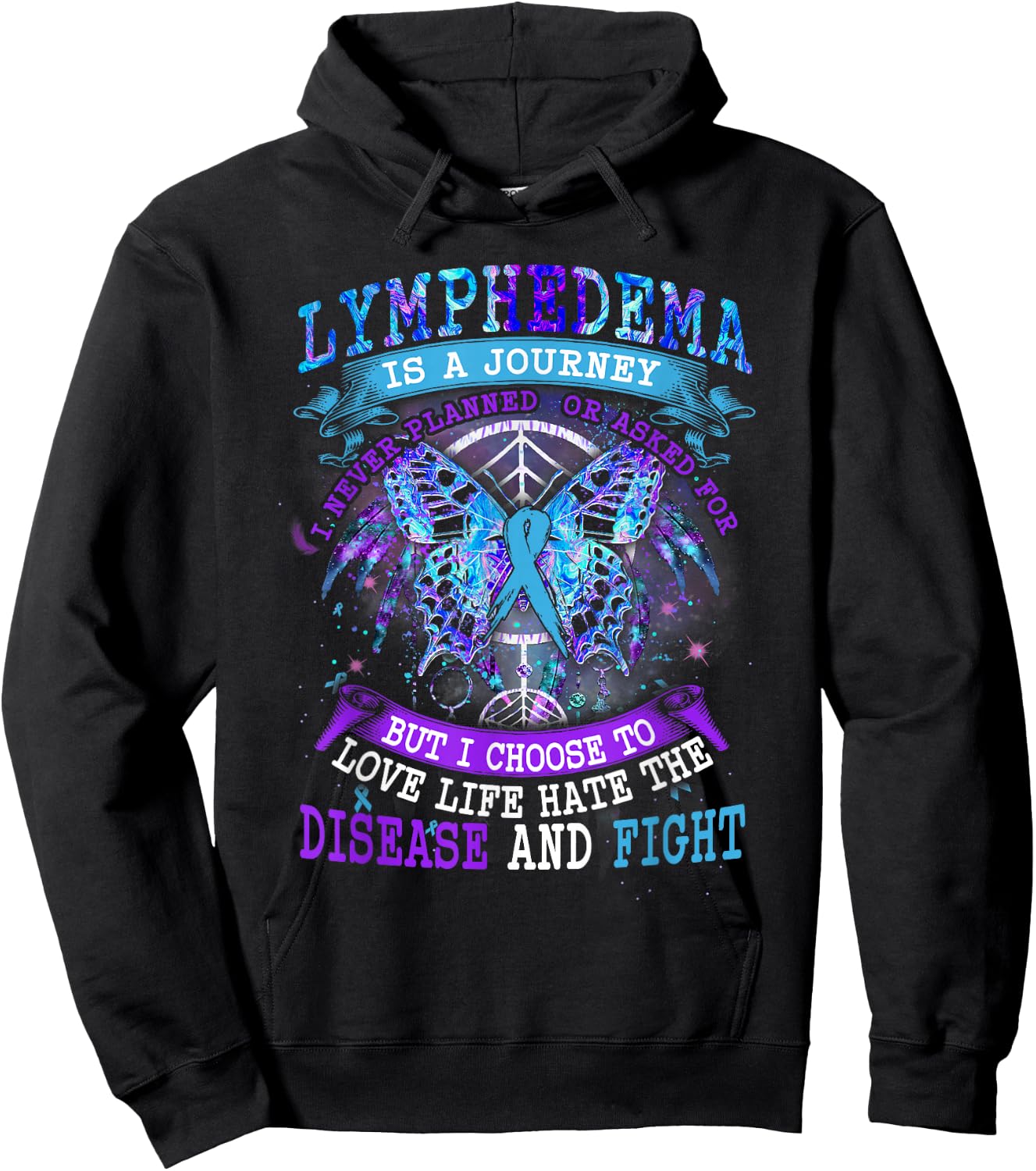 Lymphedema Is A Journey I Never Planned Butterfly Ribbon Hoodie - Hoodie | Black
