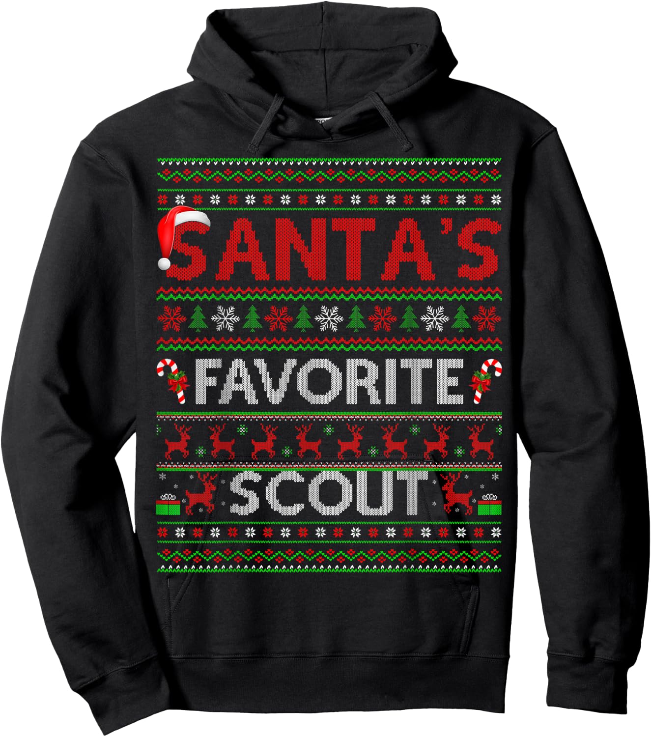 Ugly Xmas Lighting Santa's Favorite Scout Christmas Hoodie - Hoodie | Black