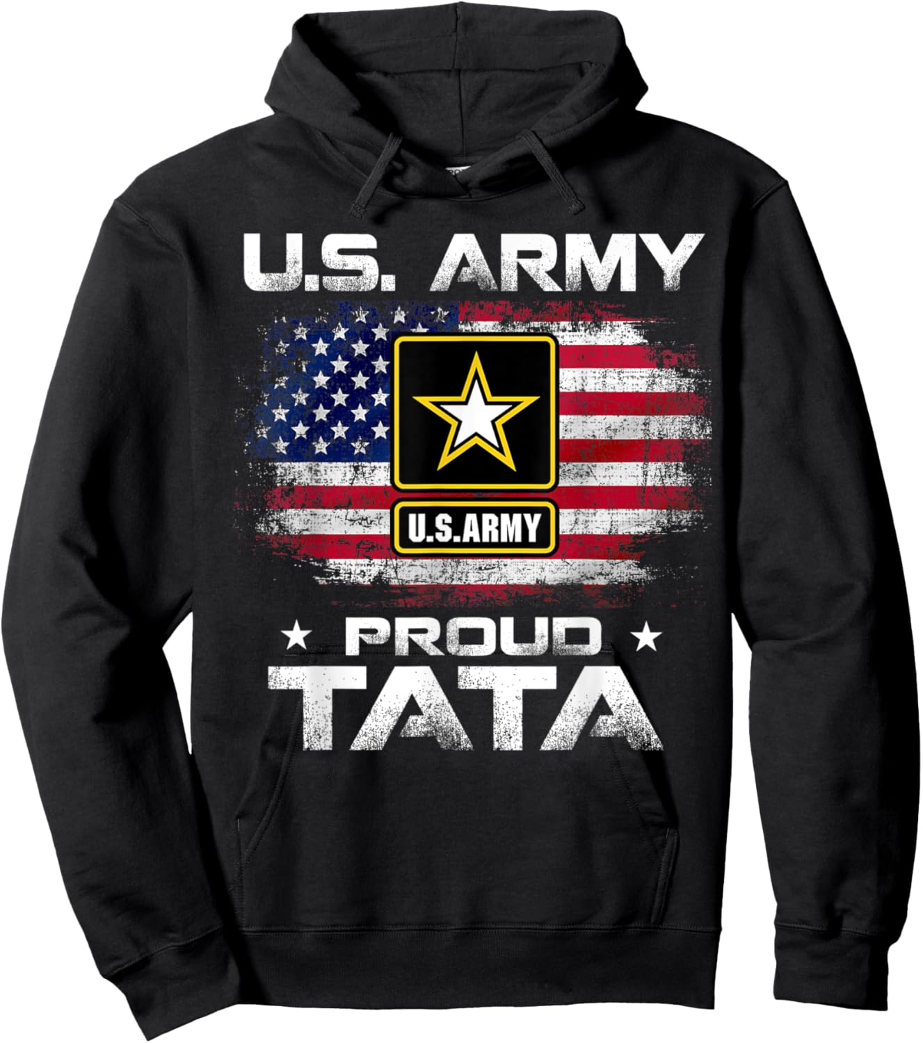 U.S Army Proud Tata With American Flag Gift Veteran Gift Hoodie - Hoodie | Black