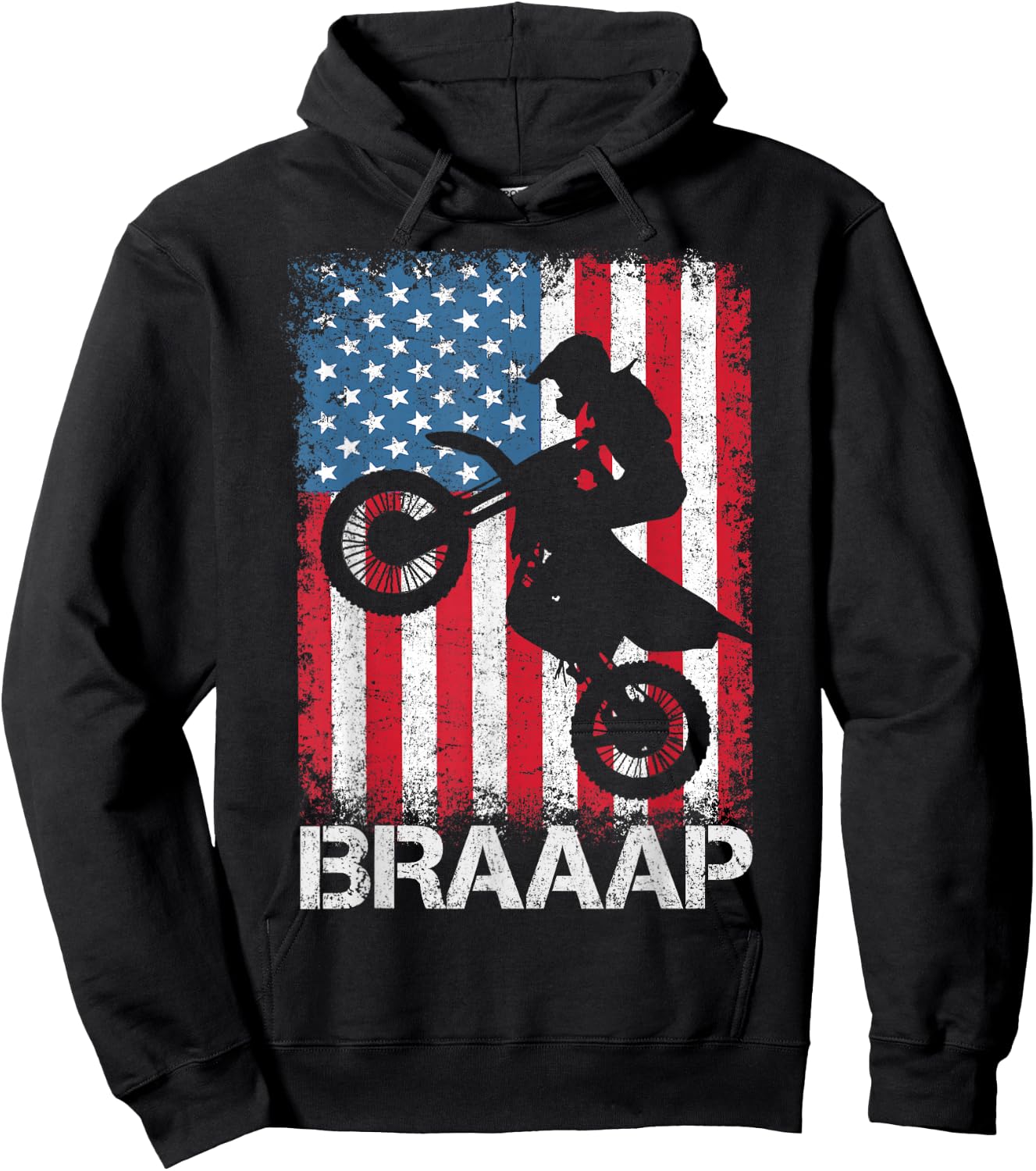 Braaap Vintage USA American Flag Motocross Dirt Bike Hoodie - Hoodie | Black