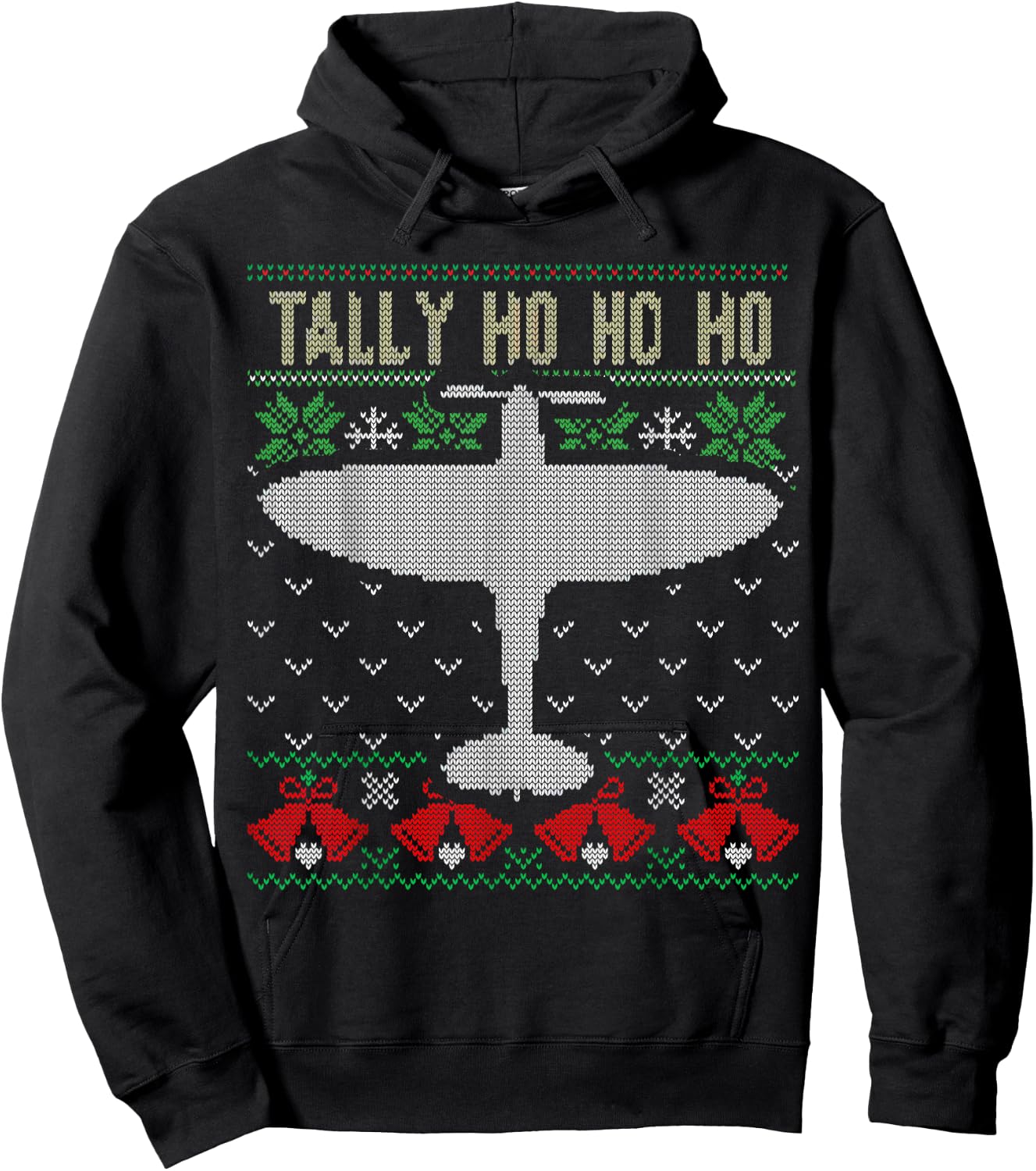 Spitfire Christmas Ugly Jumper Style Airplane Aircraft Plane Hoodie - Hoodie | Black