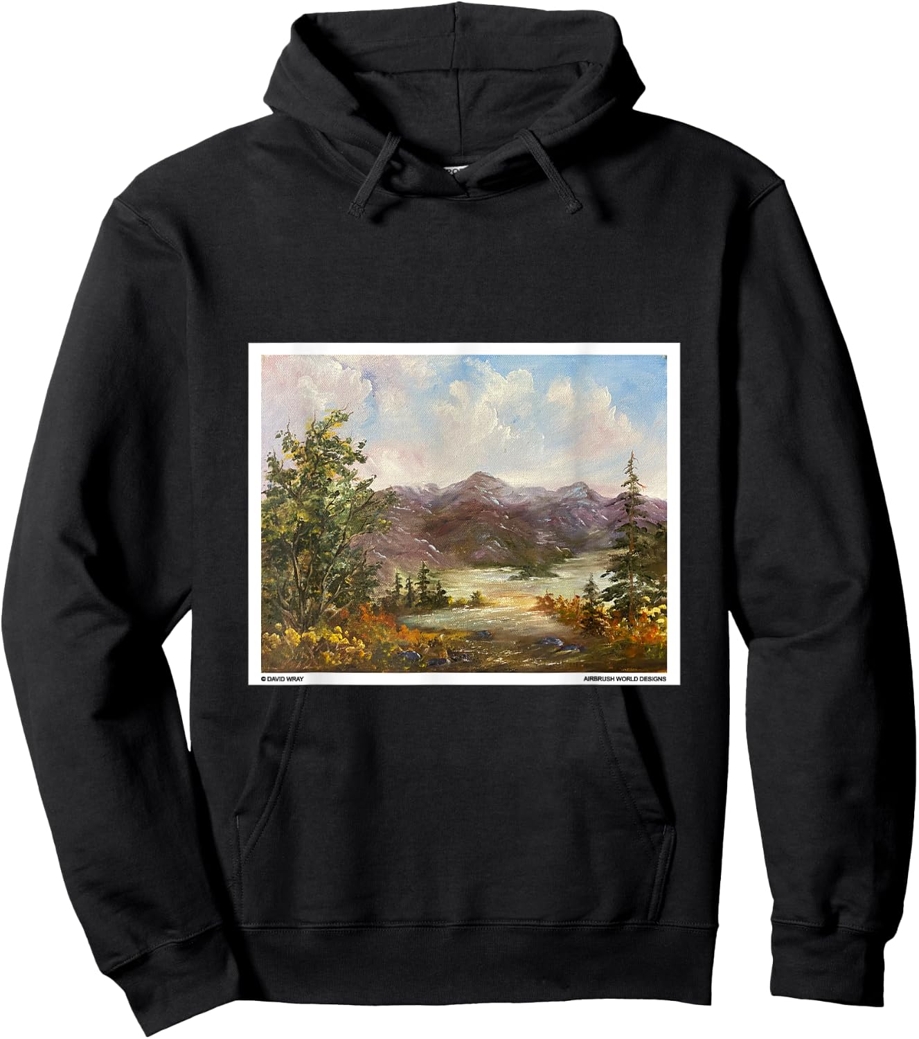 Mountains Through The Trees Nature Landscape Oil Painting Hoodie - Hoodie | Black