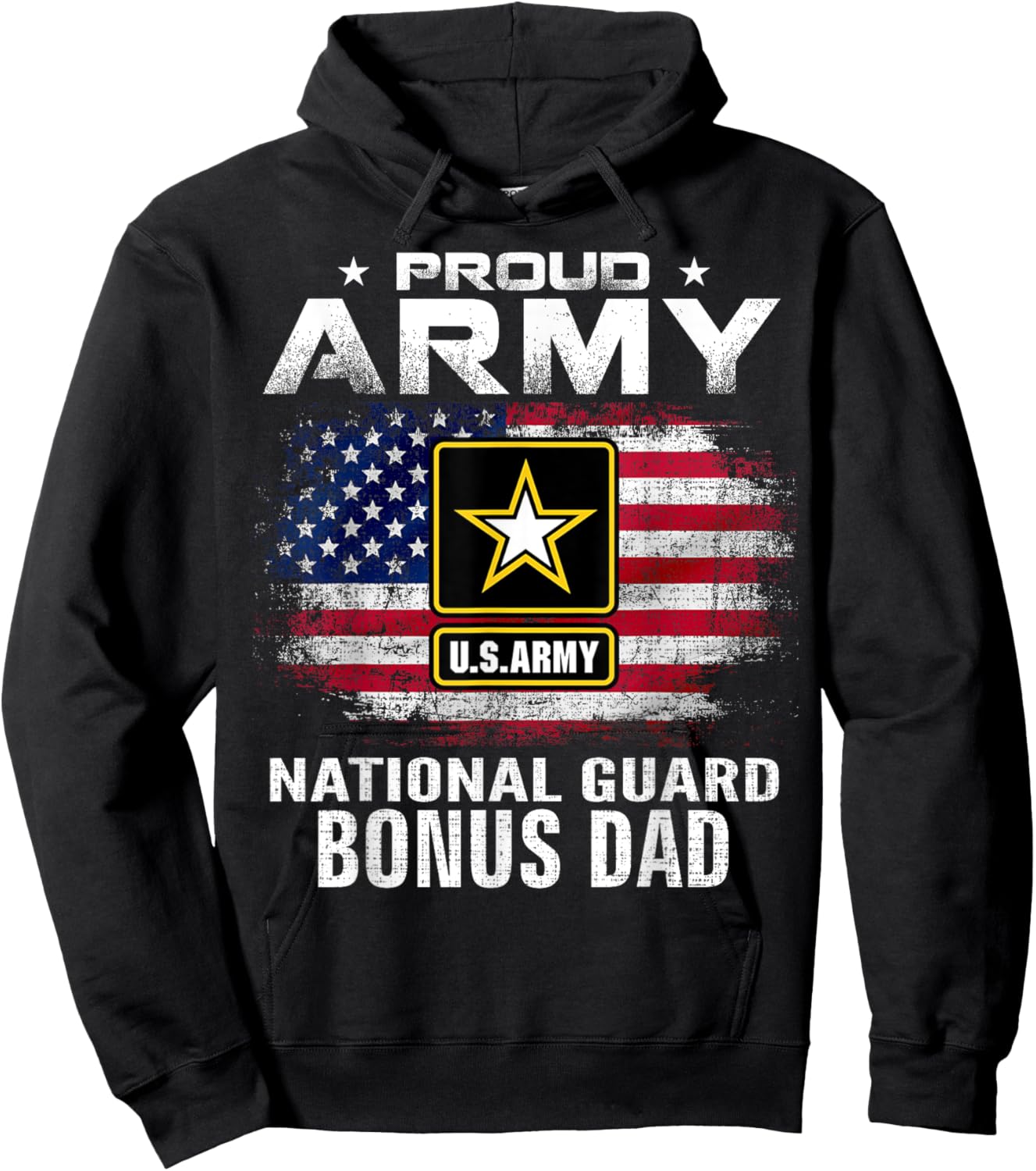 Proud Army National Guard Bonus Dad With American Flag Gift Hoodie - Hoodie | Black