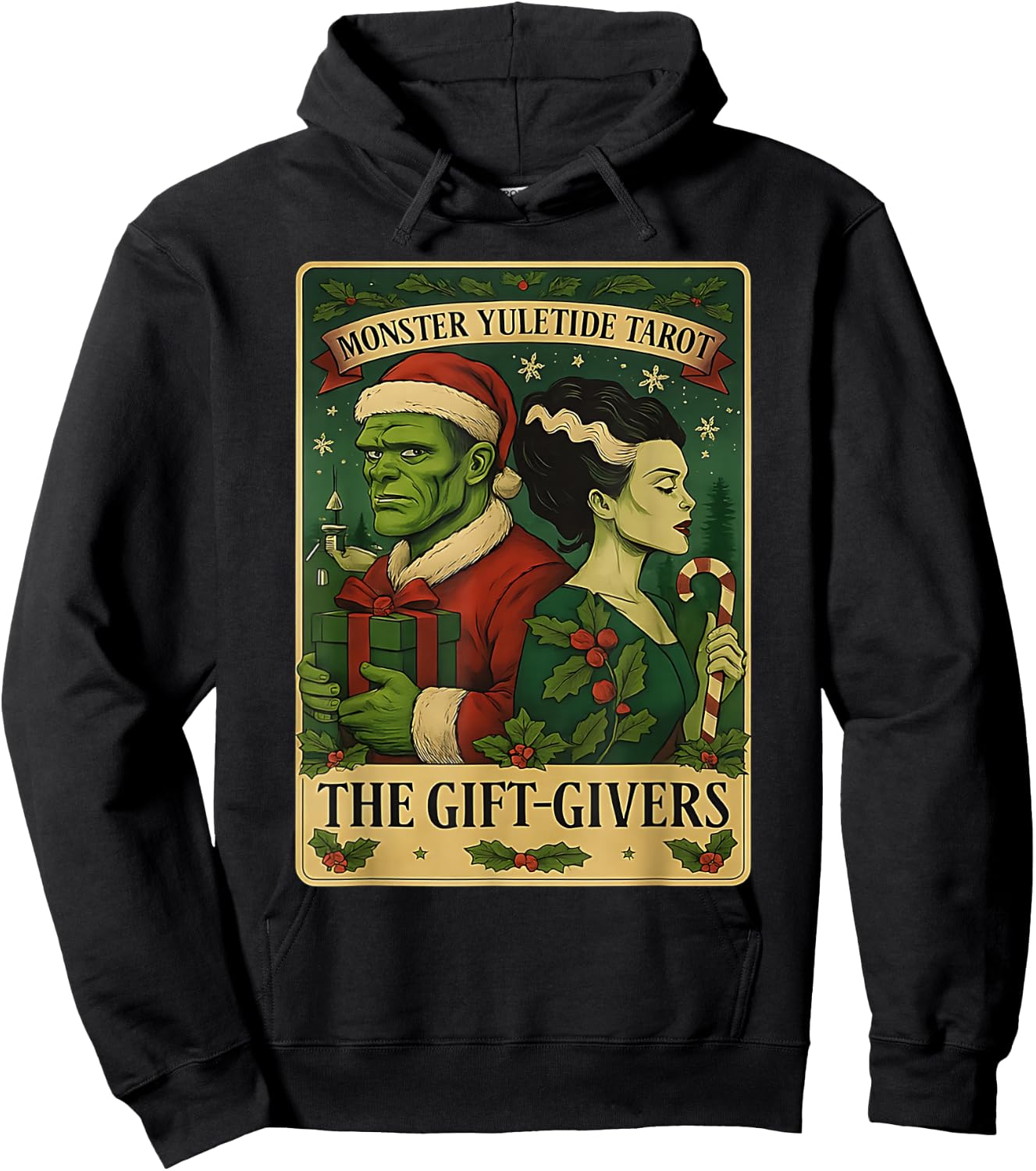 Christmas Frankenstein and Bride The Lovers Tarot Card Hoodie - Hoodie | Black