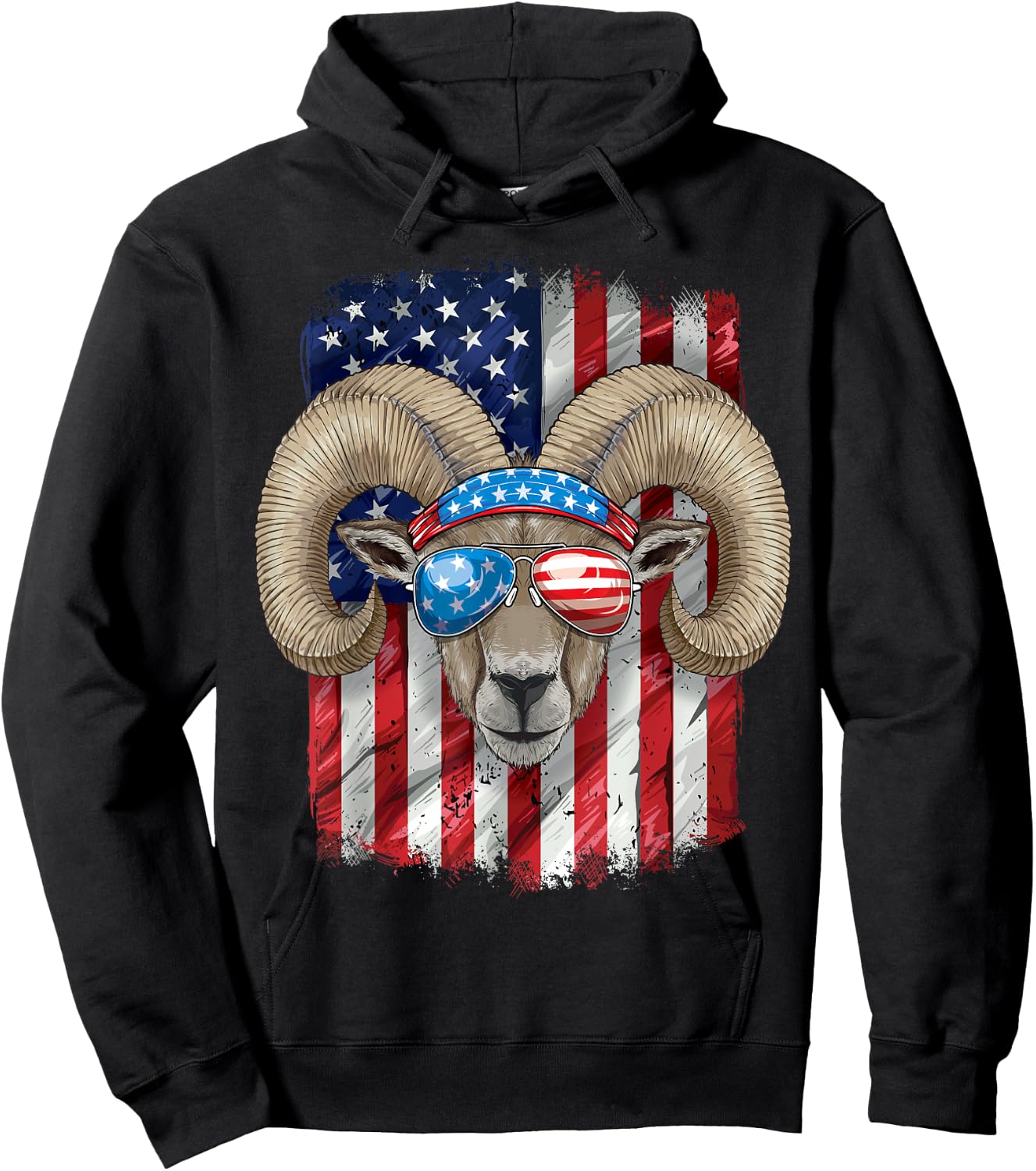 4th of July Shirt Men Boys Women Farmers Ram USA Flag Hoodie - Hoodie | Black