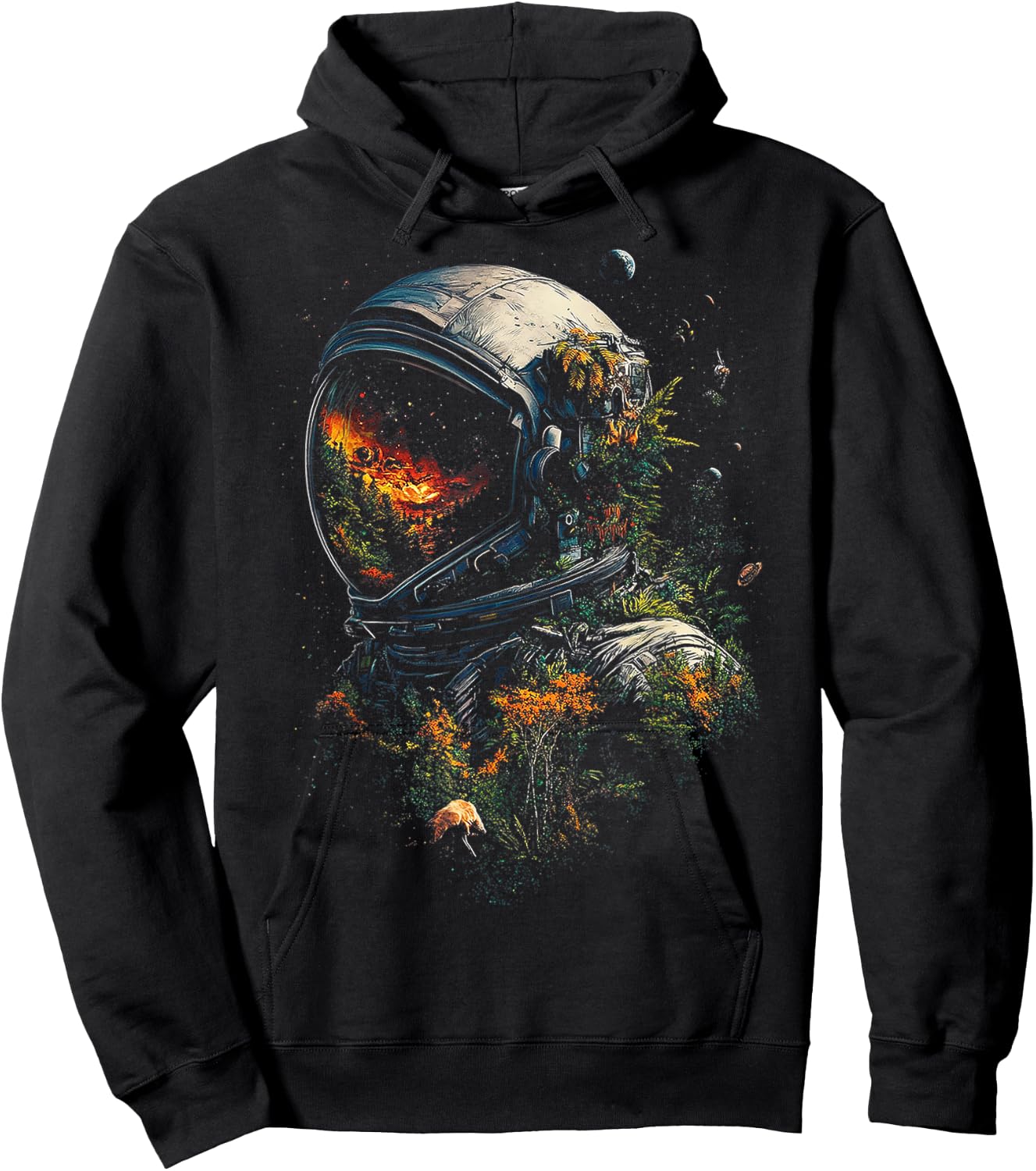 Astronaut Plants Nature Men Motif Illustration Art Astronaut Hoodie - Hoodie | Black