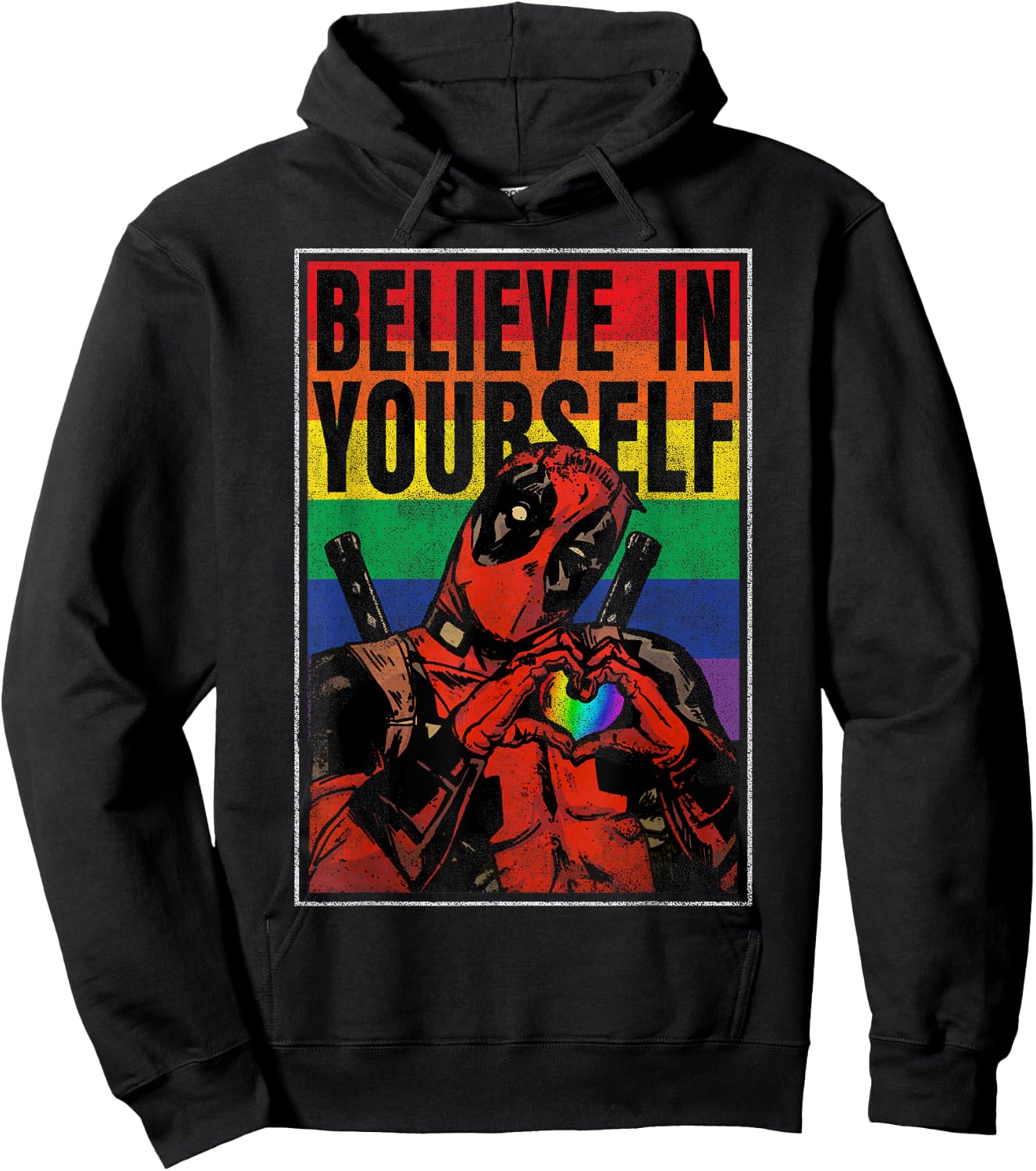 Marvel Deadpool Believe in Yourself Rainbow Poster Small Hoodie - Hoodie | Black