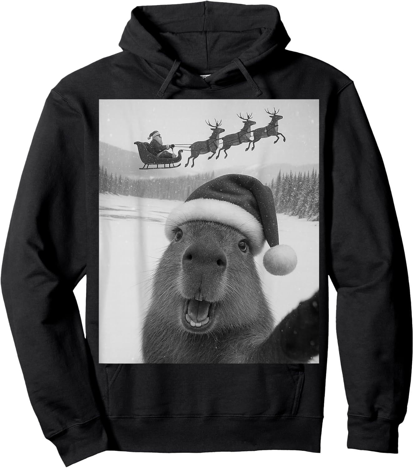 Capybara Selfie with Santa Funny Christmas Kids Hoodie - Hoodie | Black