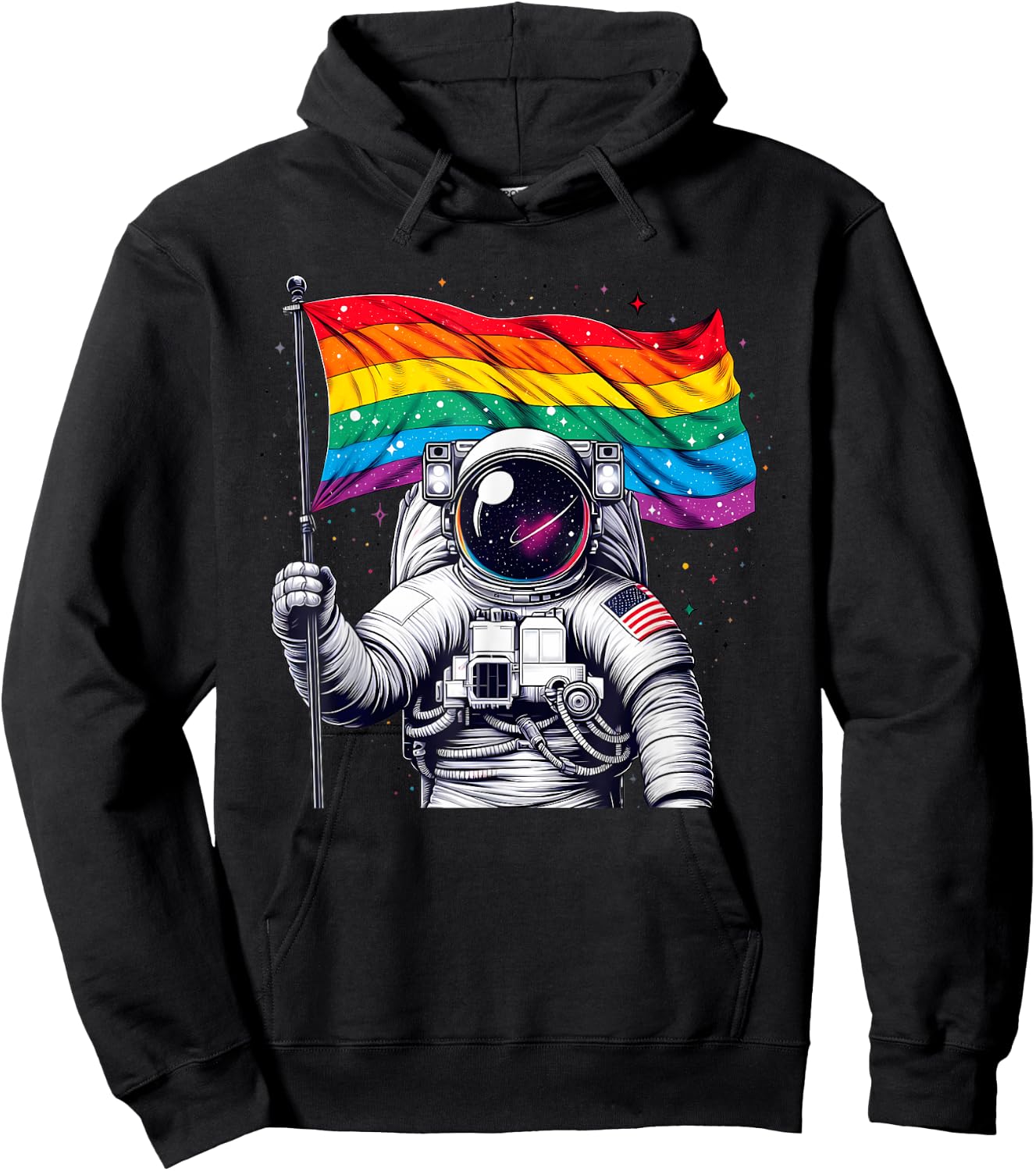 Funny Astronaut Rainbow Flag Space Lgbtq Gay Pride Ally Hoodie - Hoodie | Black