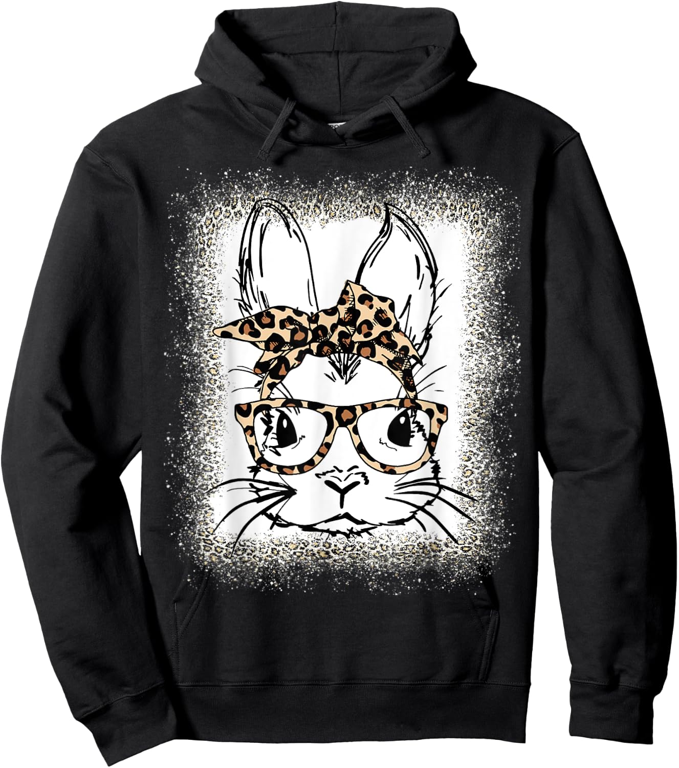 Cute Bunny Face Leopard Print Glasses Bandana Easter Women Hoodie - Hoodie | Black