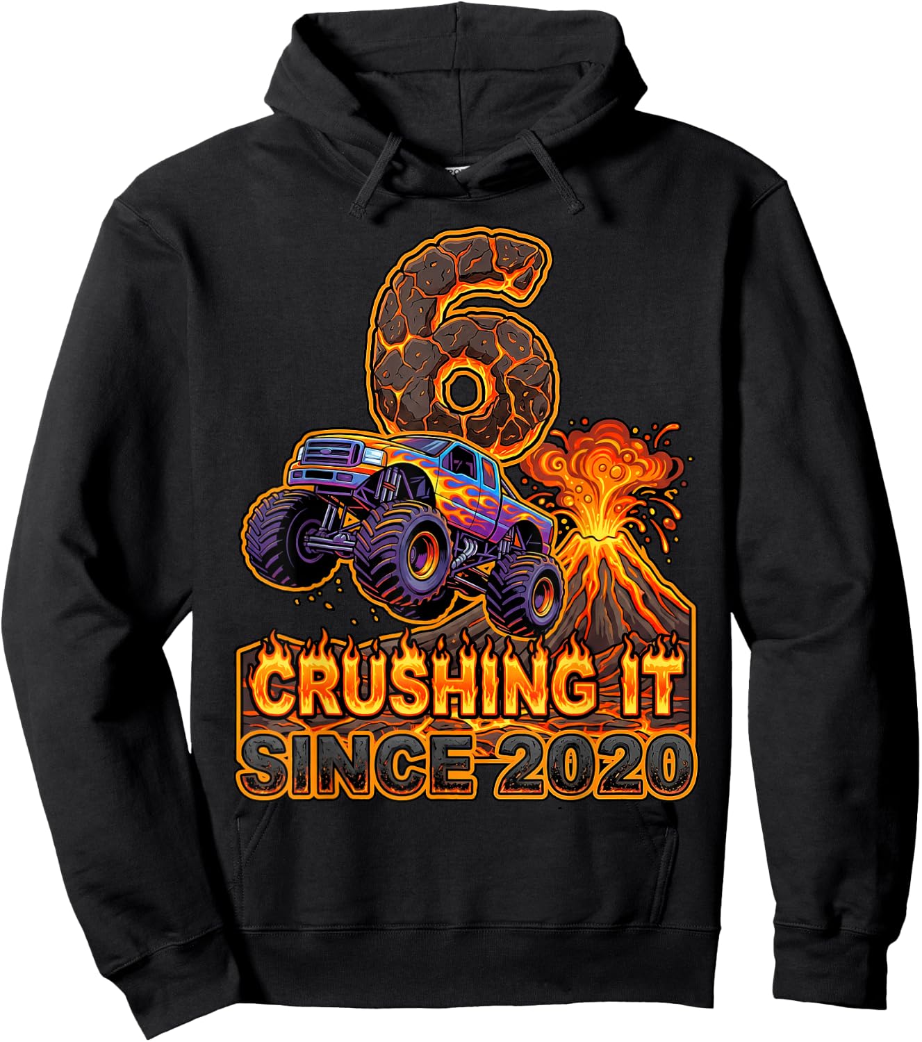 Birthday Monster Truck 6 Year Old Boys 6th Party Born 2020 Hoodie - Hoodie | Black