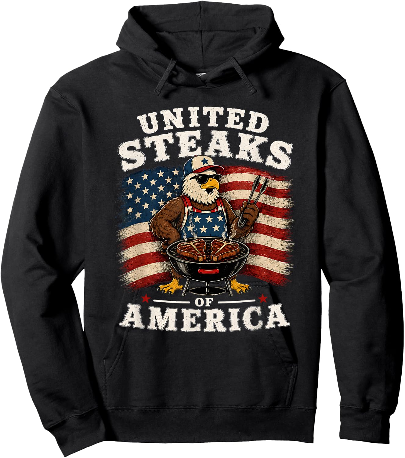 United Steaks of America Funny Bald Eagle Grilling BBQ USA Hoodie - Hoodie | Black