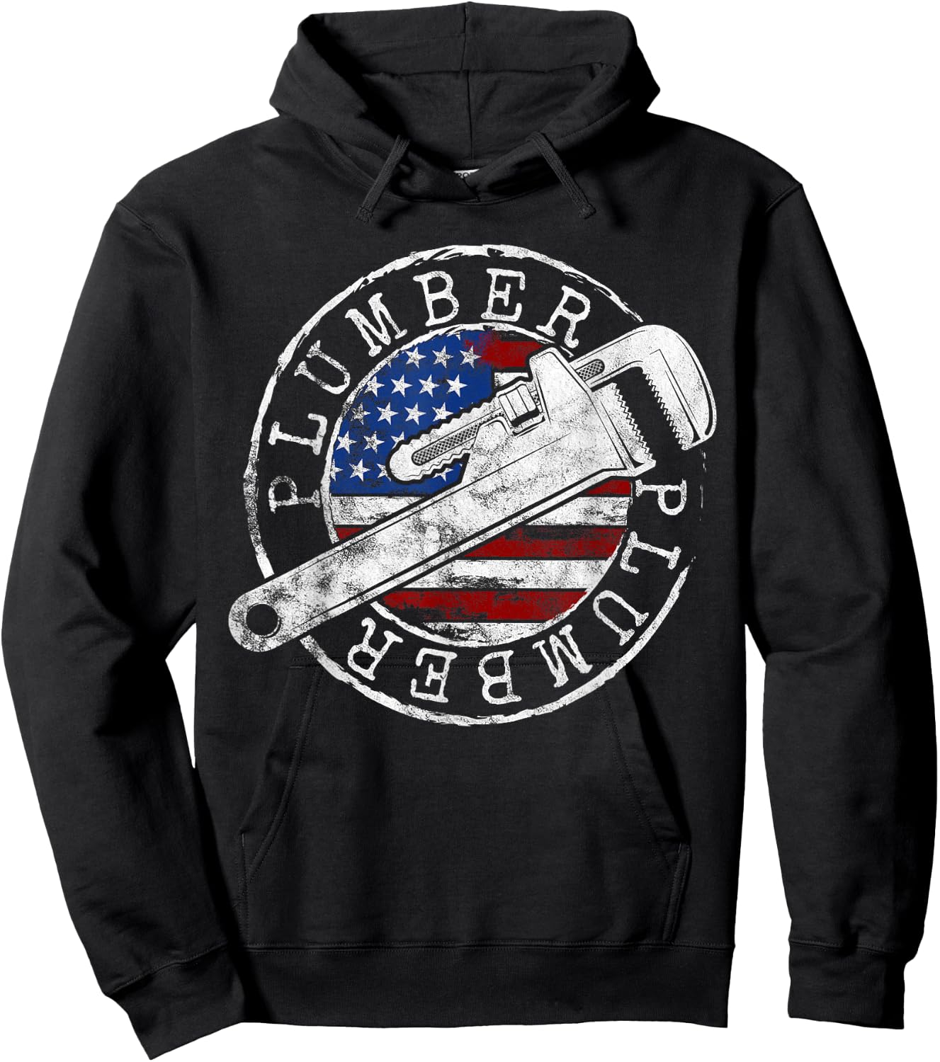 Plumber American Flag Plumbing Gift Usa Patriot Stamp Style Hoodie - Hoodie | Black