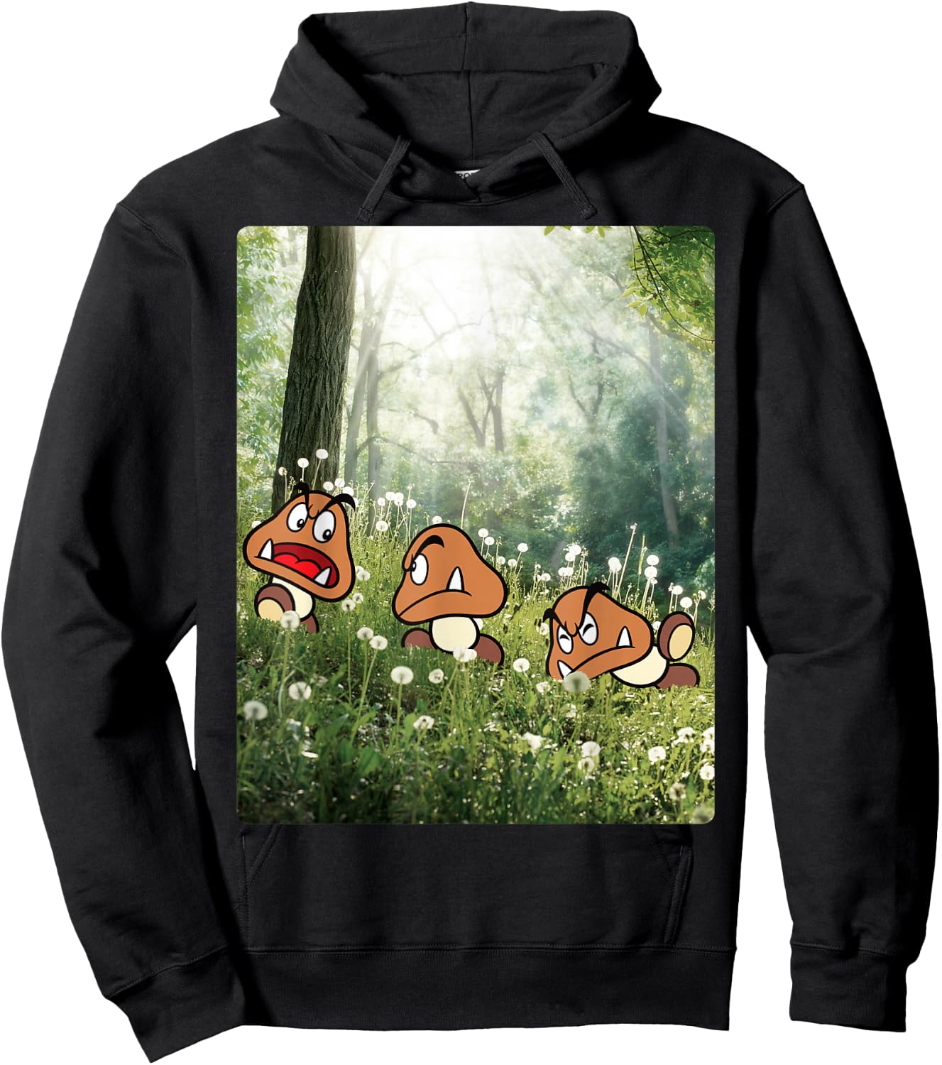 Super Mario Goomba In The Forest Group Shot Portrait Hoodie - Hoodie | Black