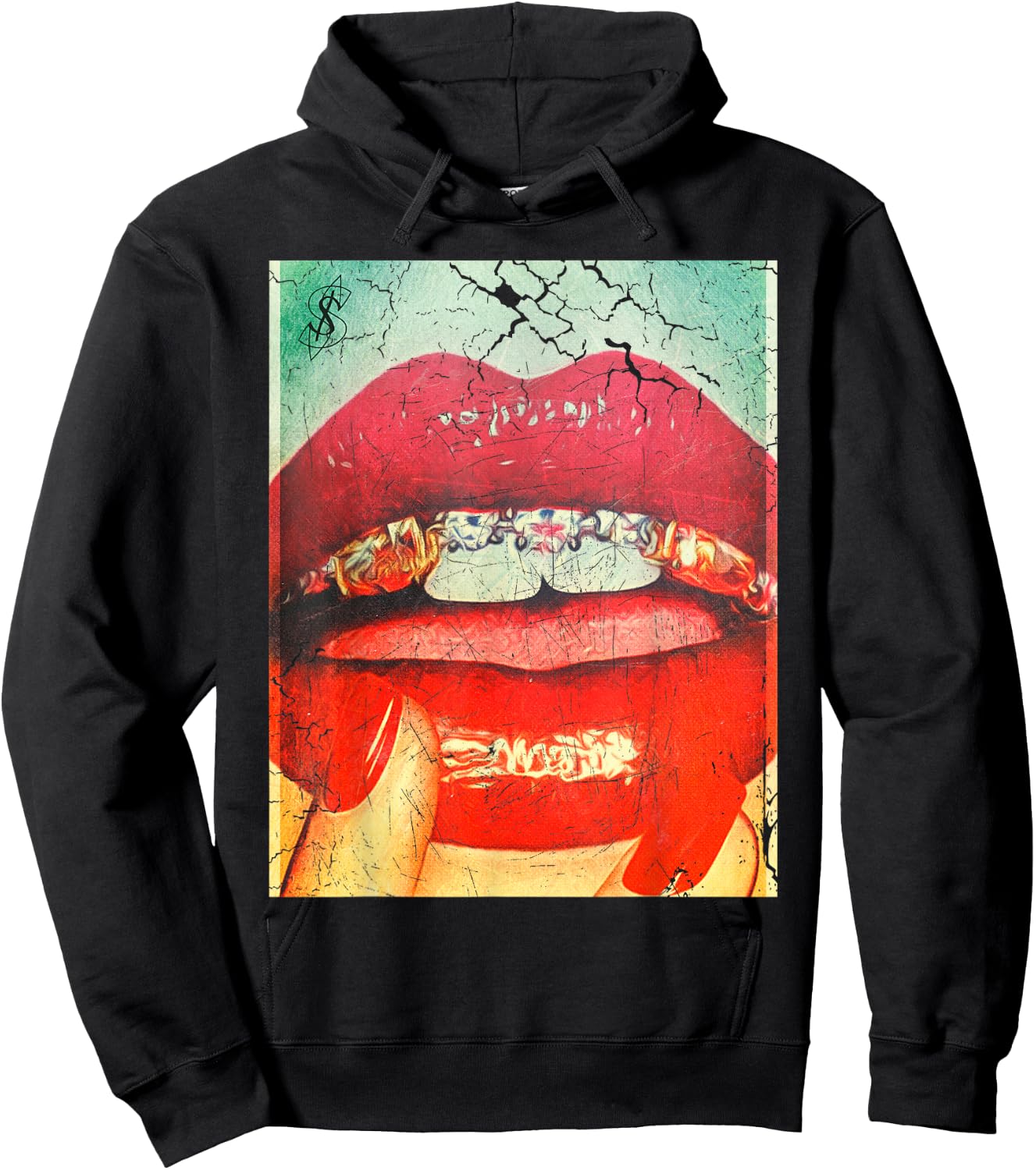 Diamonds in the Mouth Red Lips and Grills Hoodie - Hoodie | Black