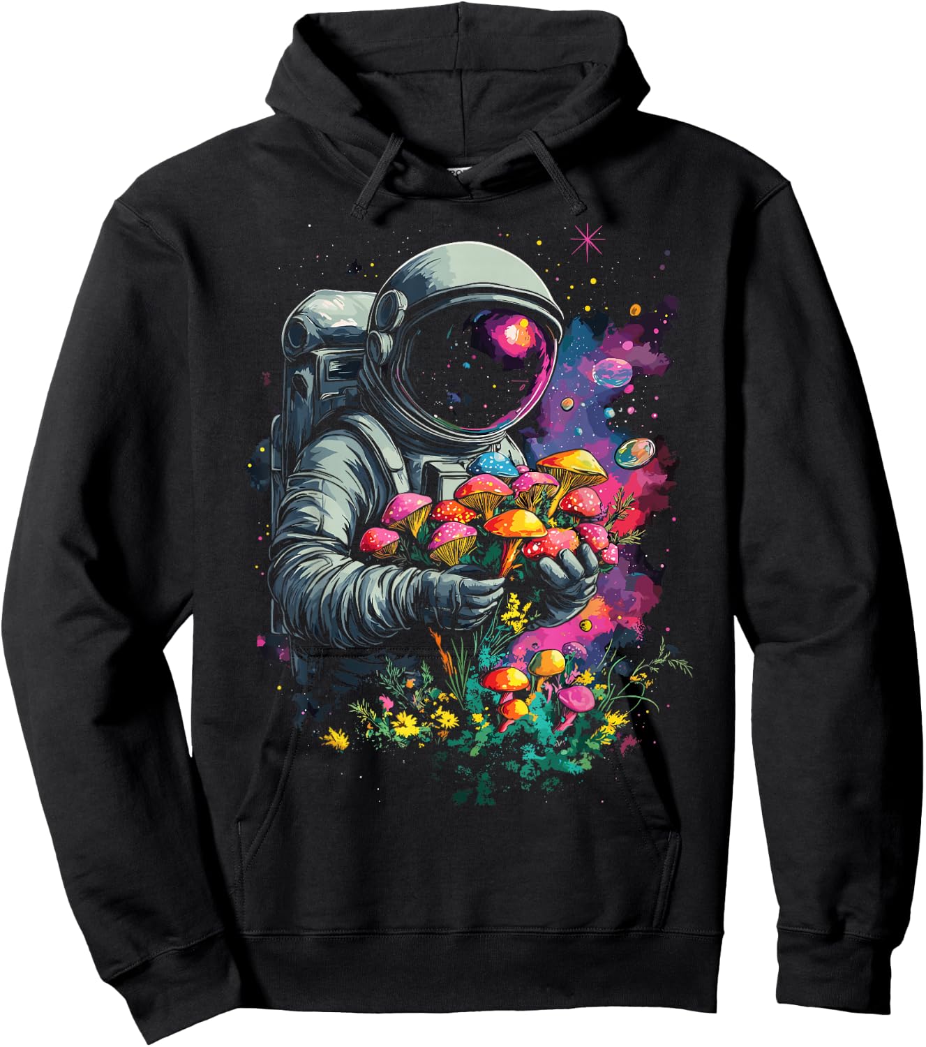 Trippy EDM Mushroom Astronaut Psychedelic Hoodie - Hoodie | Black